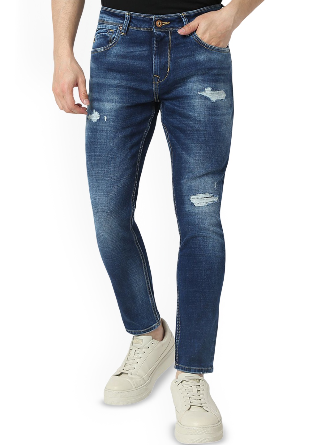 

SPYKAR Men Slim Fit Mildly Distressed Heavy Fade Jeans, Blue