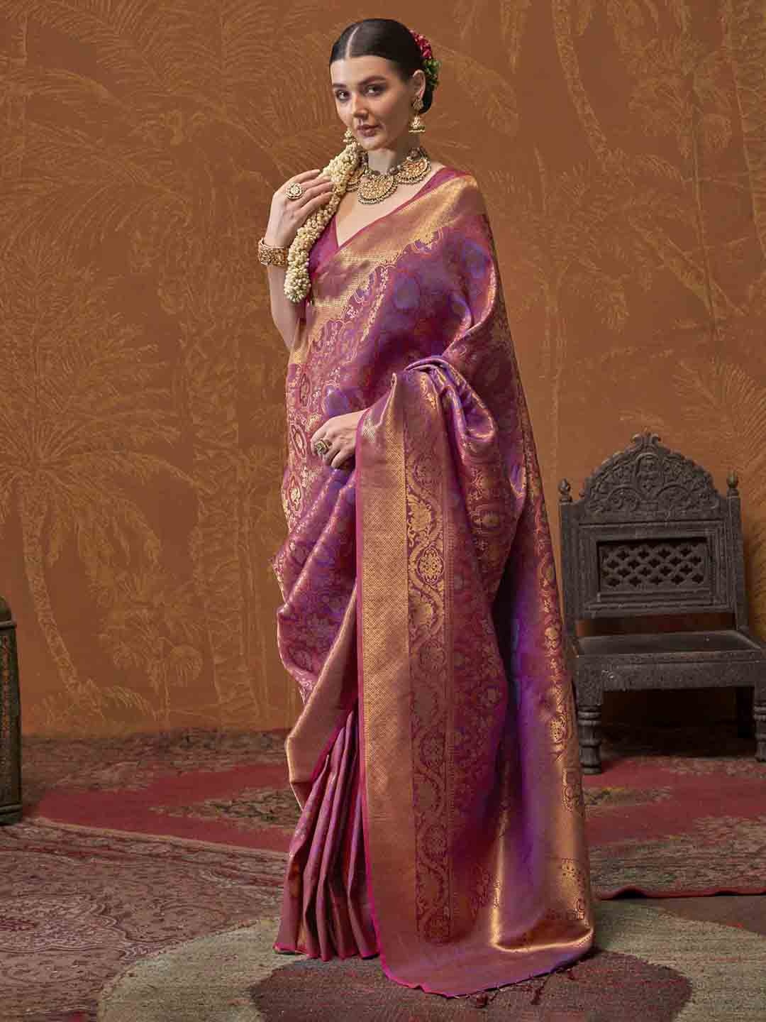 

Mitera Woven Design Zari Silk Blend Saree, Purple