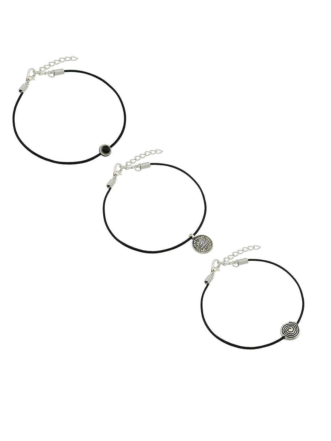 

HIGH TRENDZ Women Set of 3 Anklets, Black