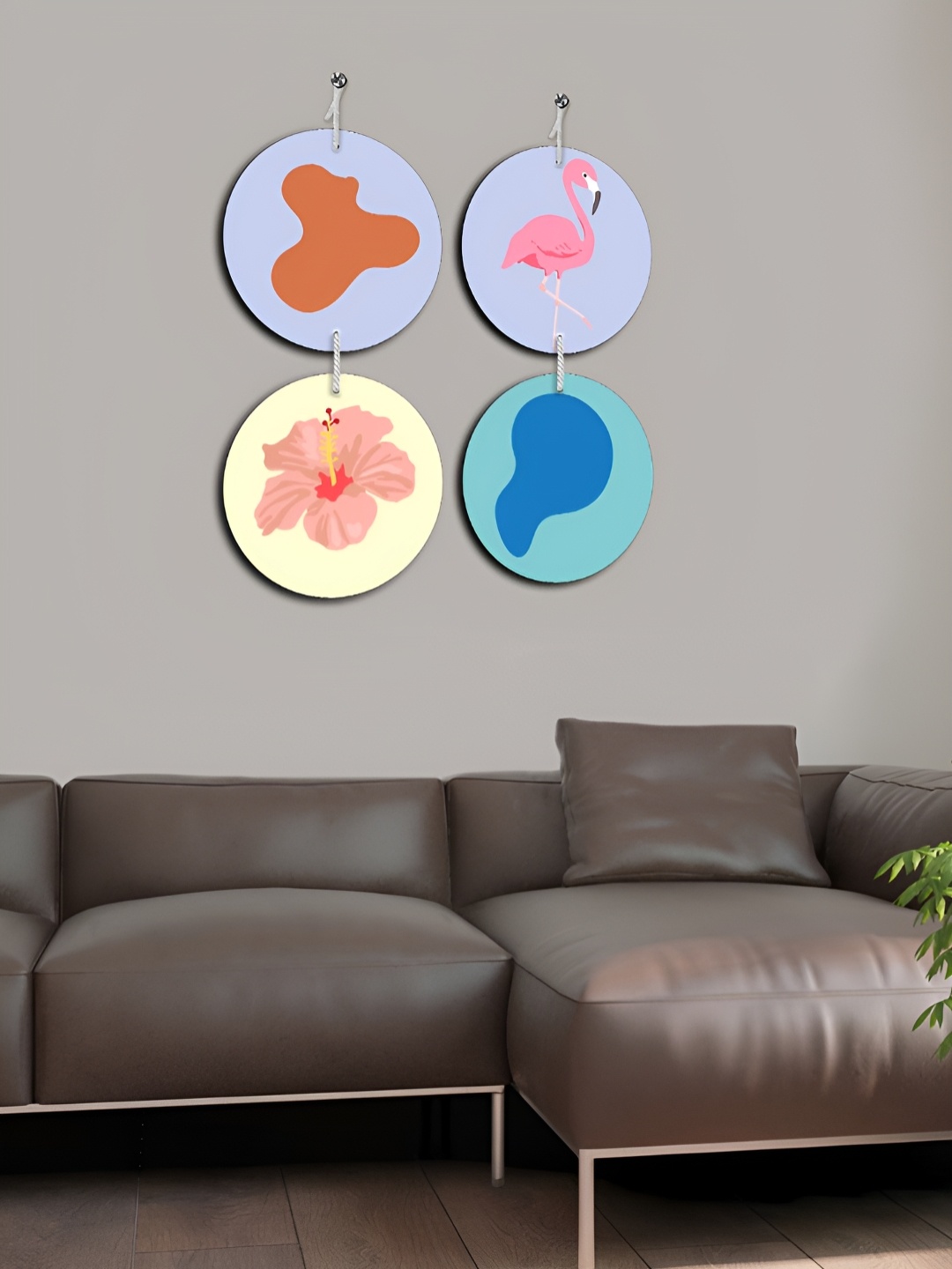 

OLIVE TREE 4Pcs Blue & Pink Printed Wooden Wall Decor Hangings