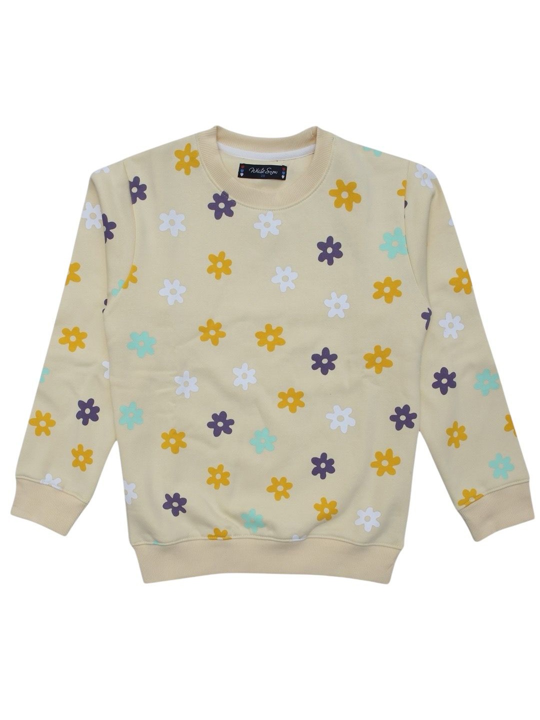 

White Snow Girls Printed Sweatshirt, Yellow