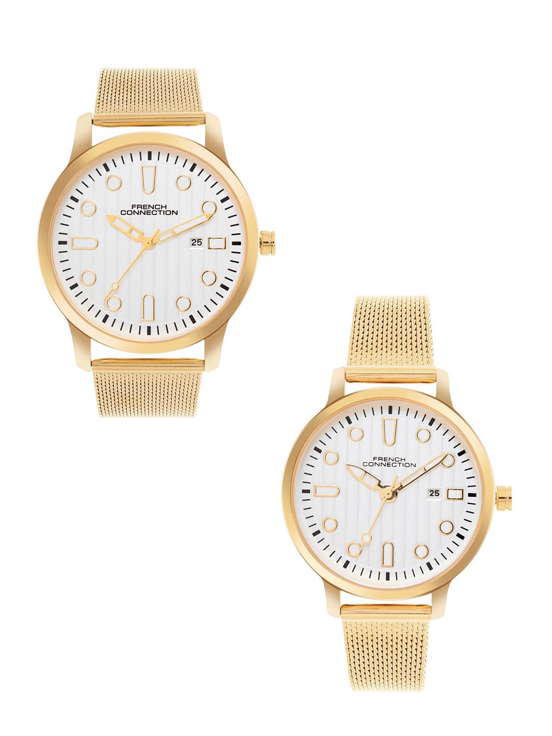 

French Connection Unisex Pack Of 2 Textured Dial Reset Time Analogue Watch FCN080GM, White