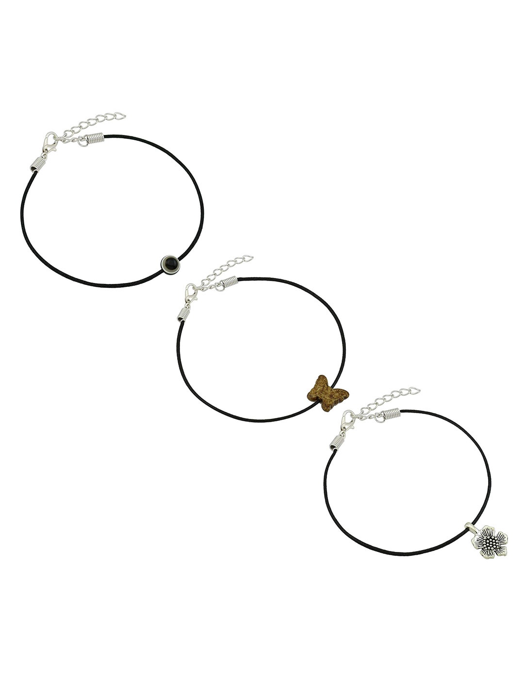 

HIGH TRENDZ Women Set of 2 Anklets, Black