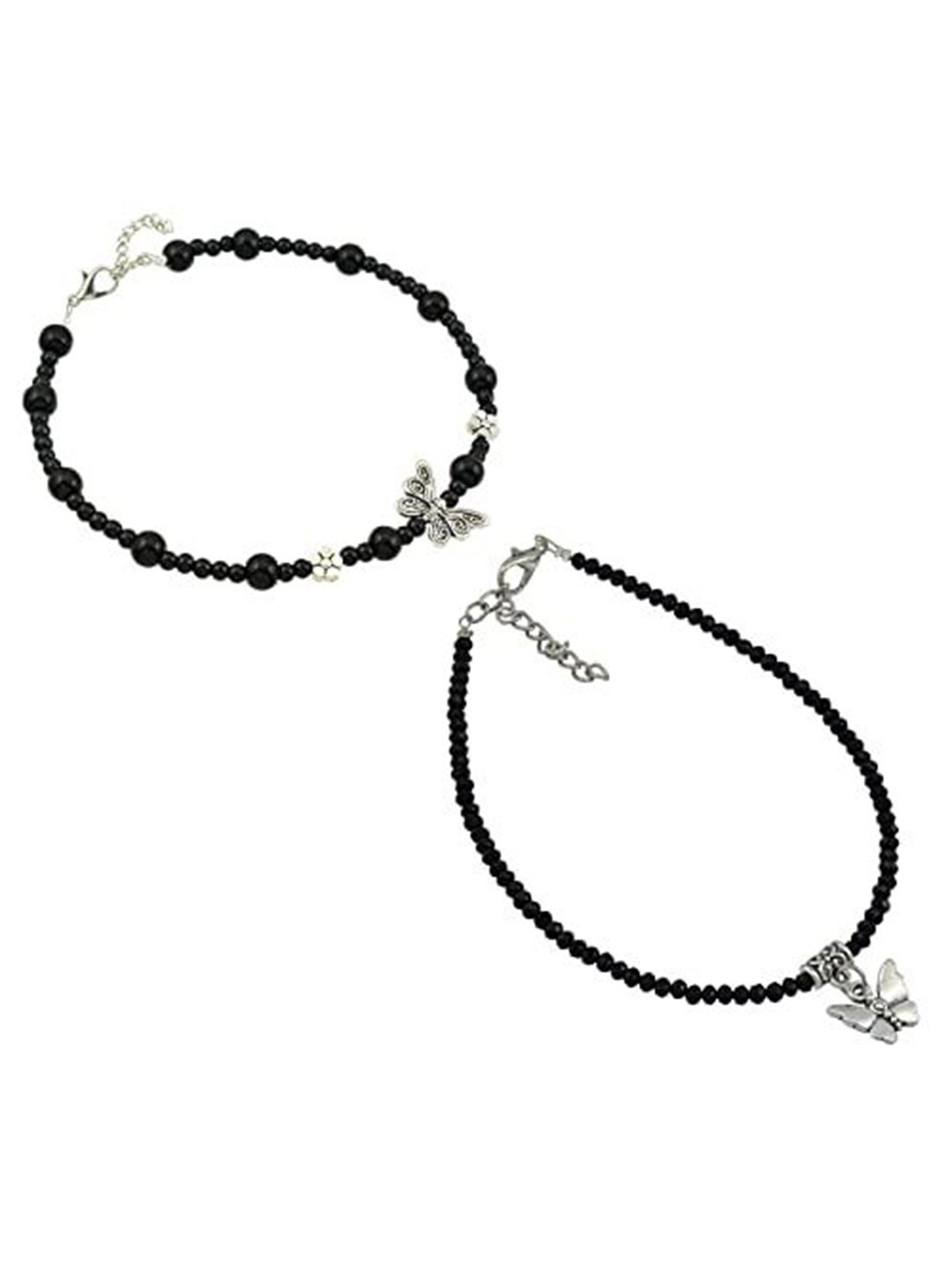 

HIGH TRENDZ Women Set of 2 Anklets, Black