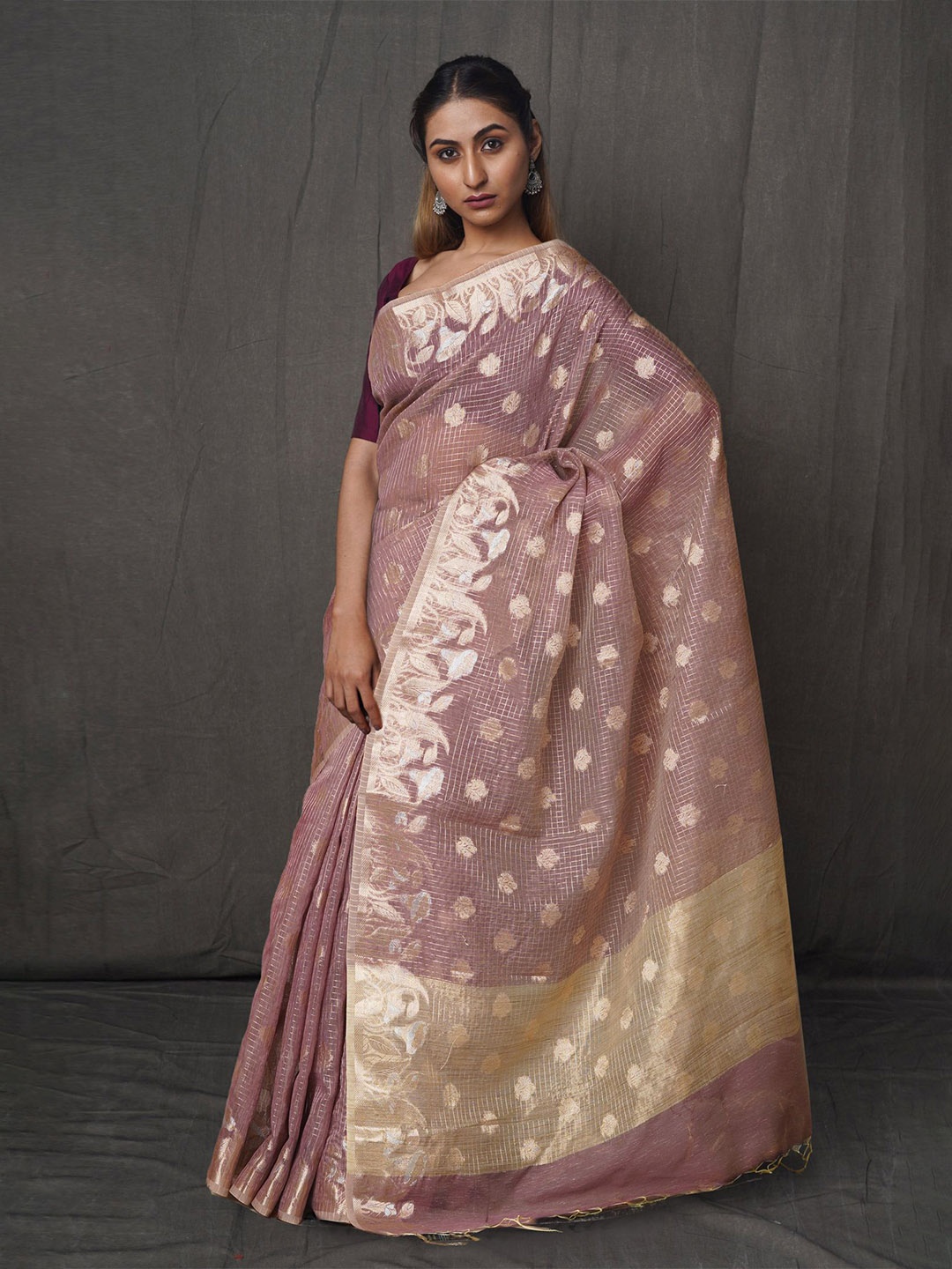 

Unnati Silks Woven Design Zari Silk Cotton Handloom Chanderi Saree, Pink