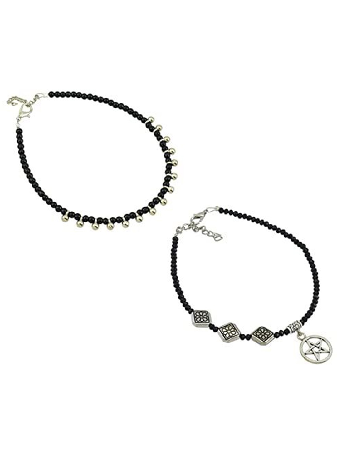 

HIGH TRENDZ Women Set of 2 Anklets, Black
