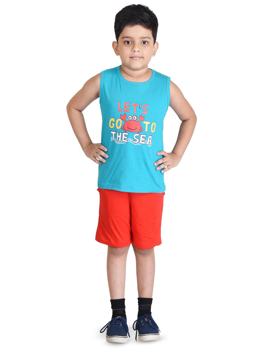 

Clothe Funn Boys Printed T-shirt with Shorts, Turquoise blue
