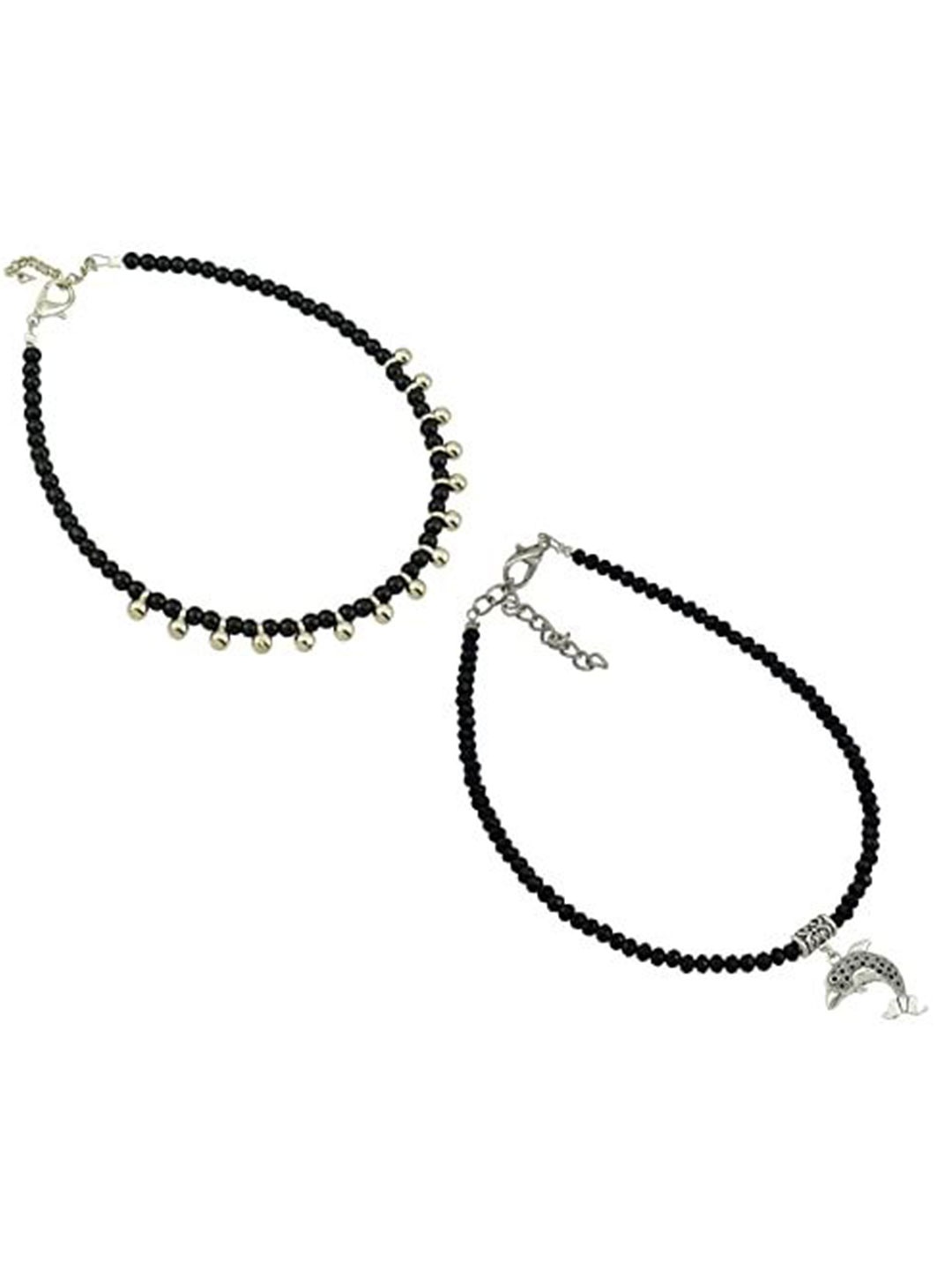 

HIGH TRENDZ Women Set of 2 Anklets, Black