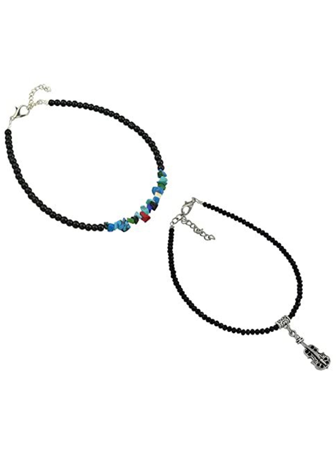 

HIGH TRENDZ Women Set of 2 Anklets, Black