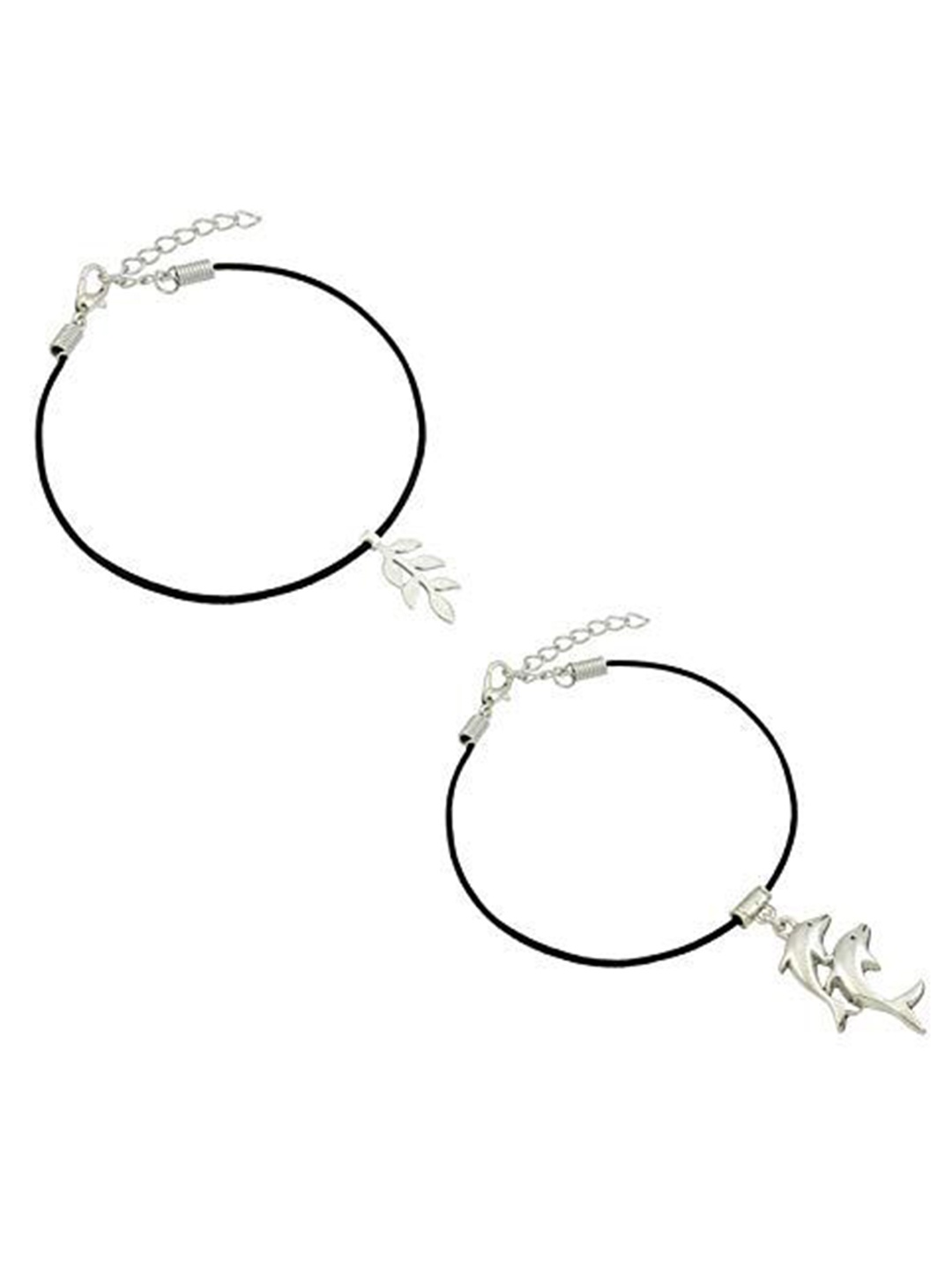 

HIGH TRENDZ Women Set of 2 Anklets, Black