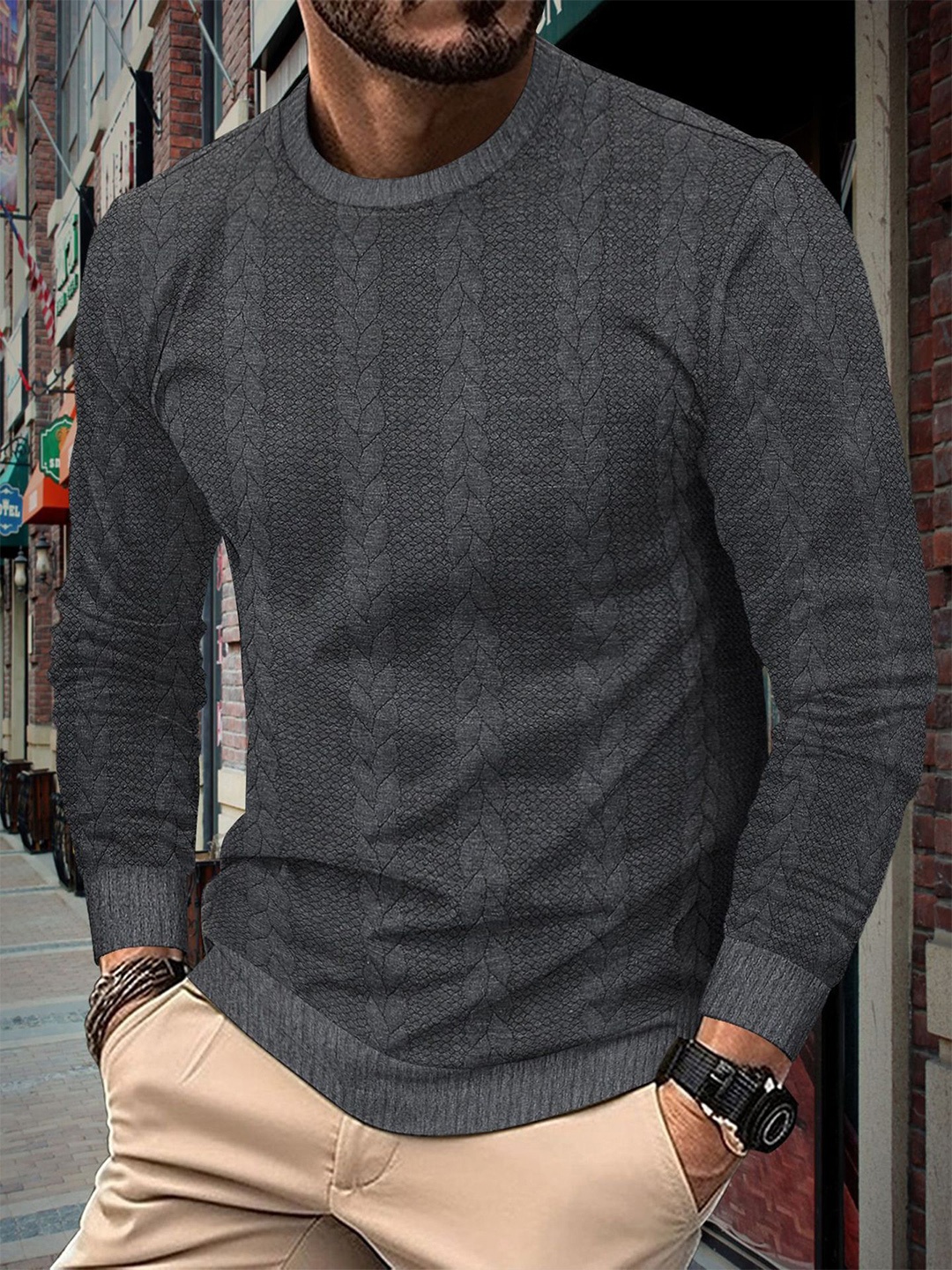 

StyleCast x Revolte Men Cable Knit Pullover, Black