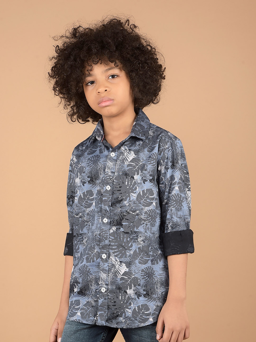 

Crimsoune Club Boys Premium Slim Fit Floral Opaque Printed Casual Shirt, Blue