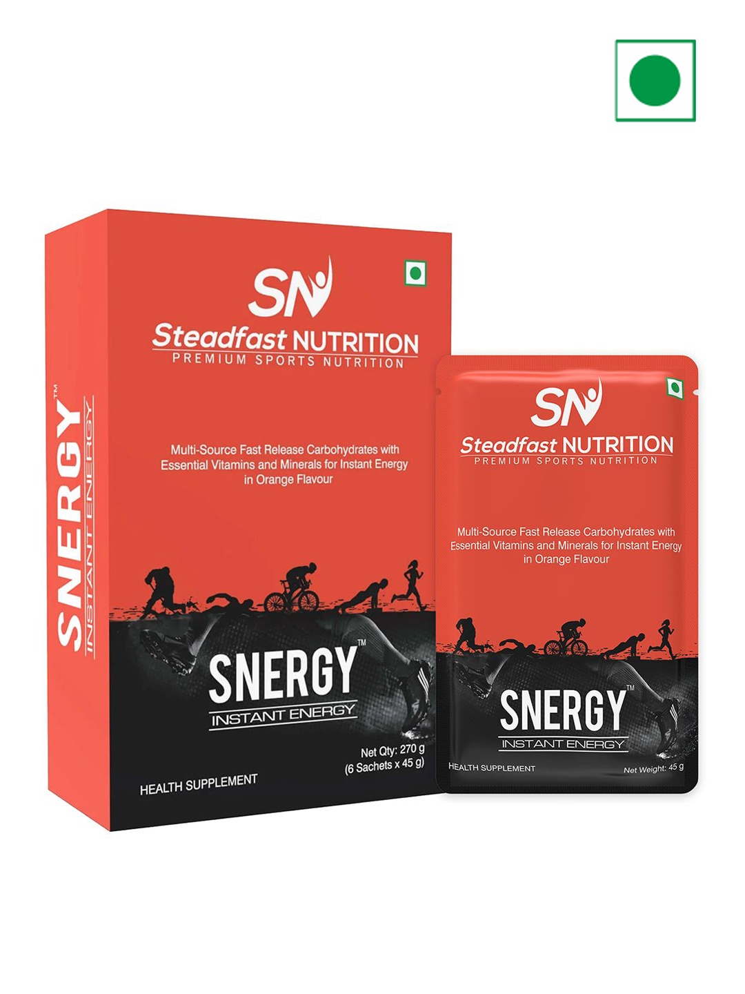 

Steadfast Nutrition Snergy Instant Energy Pre workout Supplements Orange 6 Sachets 270g