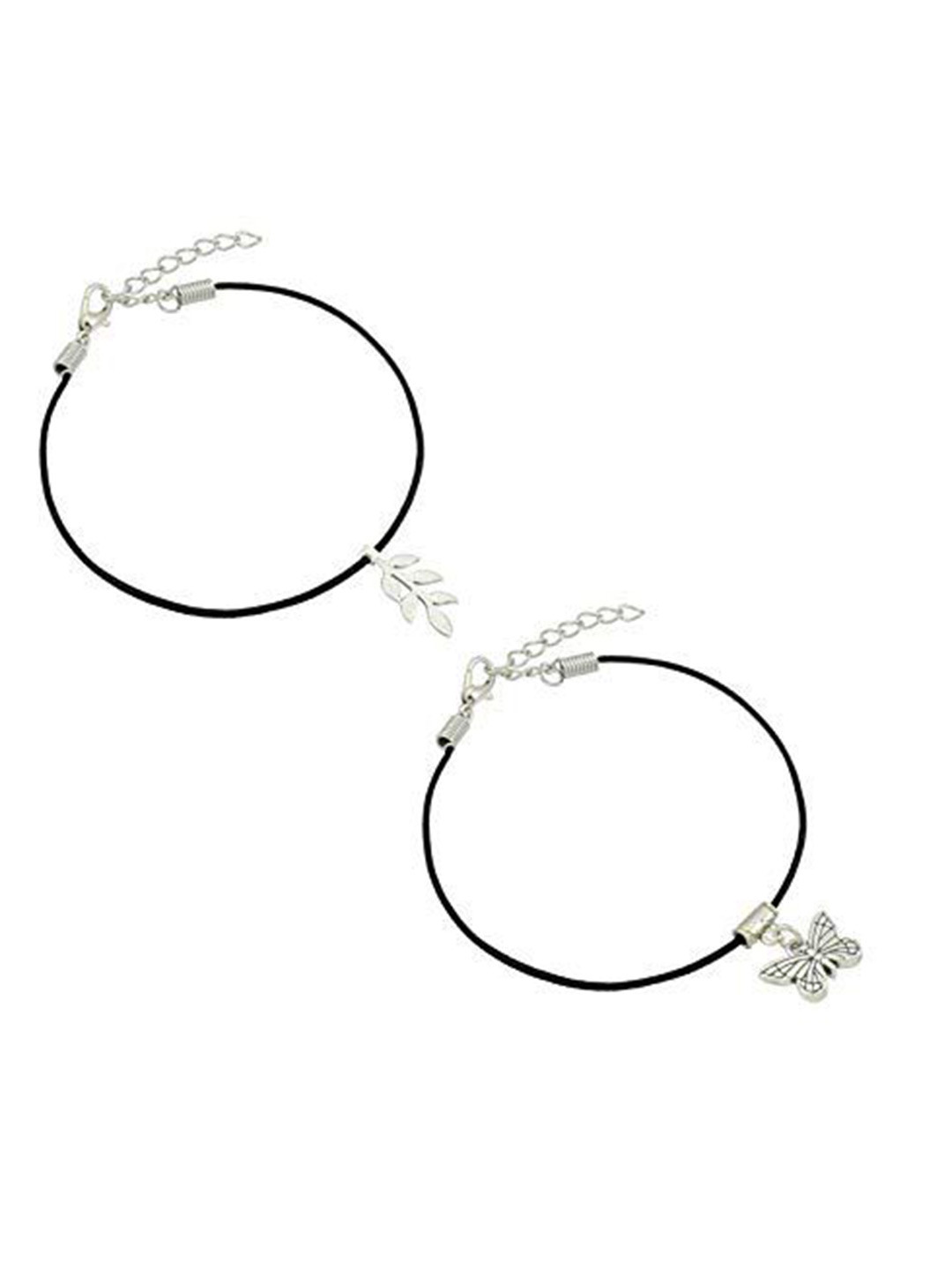 

HIGH TRENDZ Women Set of 2 Anklets, Black