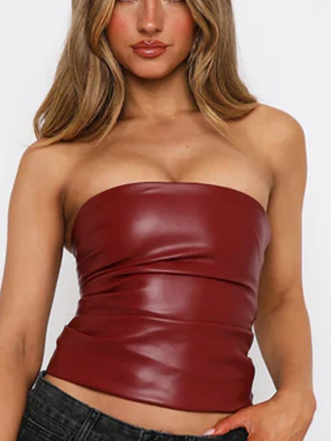 

StyleCast x Revolte Off-Shoulder Tube Crop Top, Maroon