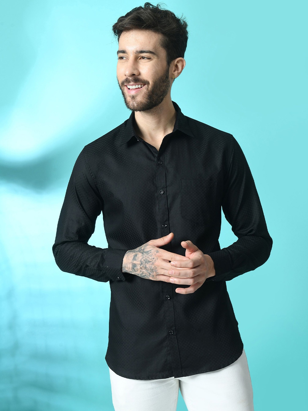 

Tanip Men Comfort Sheer Casual Shirt, Black