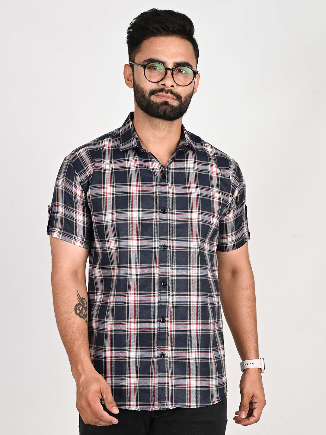 

Tanip Men Comfort Sheer Checked Casual Shirt, Green