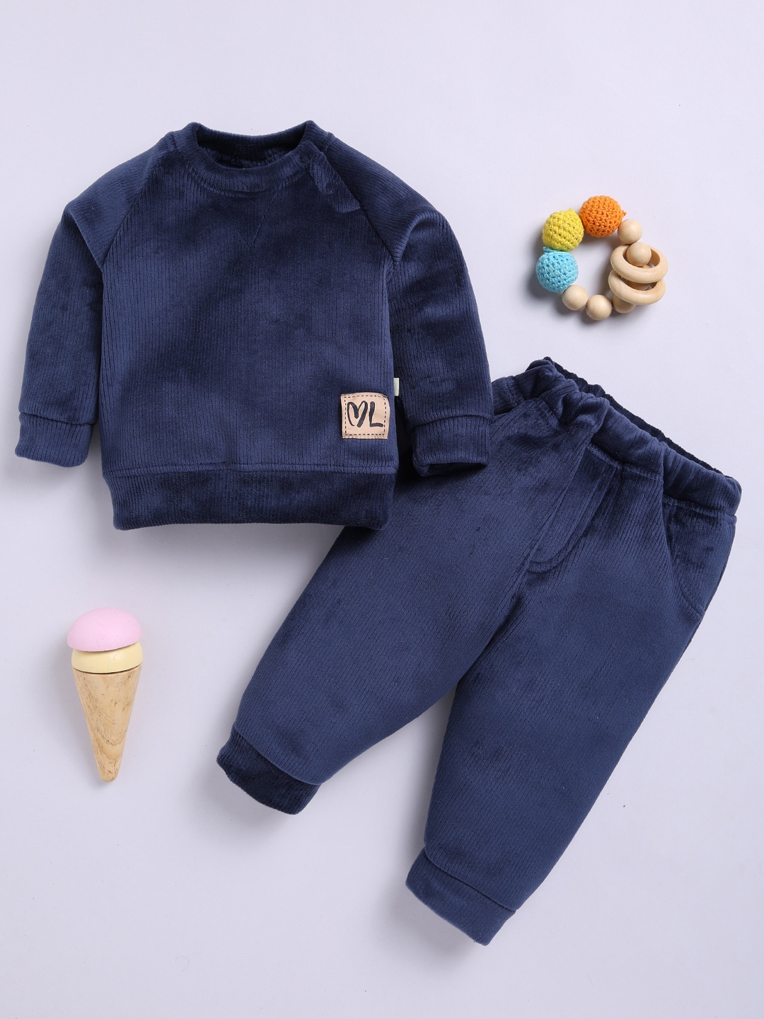 

Moms Love Infant Boys Ribbed Velvet-Finish Pure Cotton Sweatshirt With Joggers, Navy blue