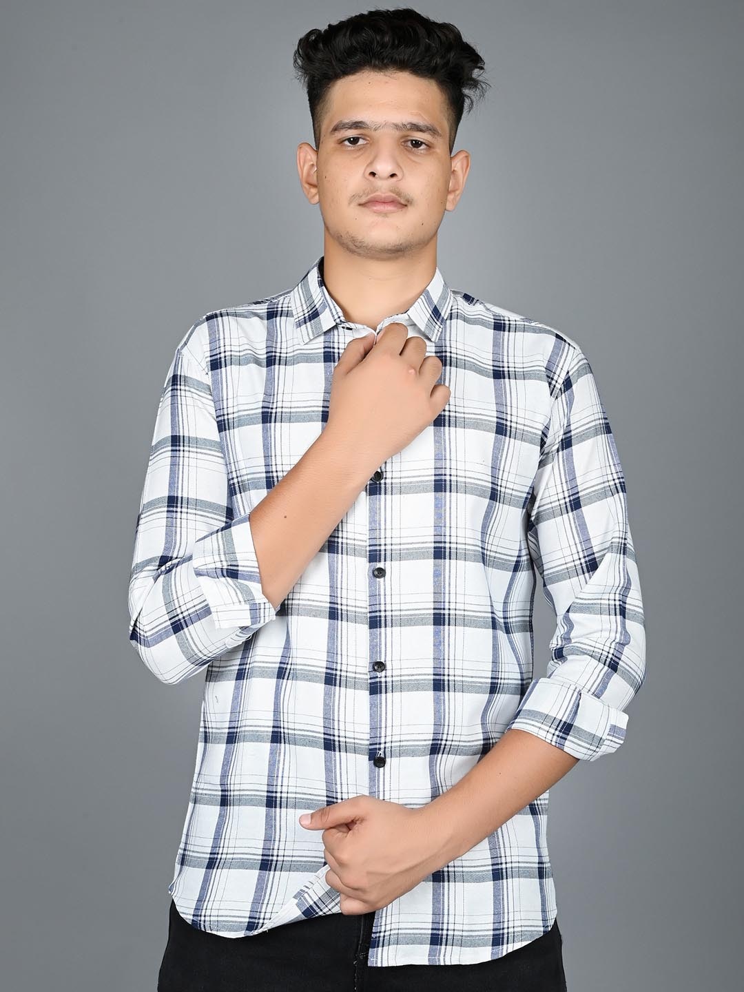 

Tanip Men Comfort Sheer Checked Casual Shirt, White