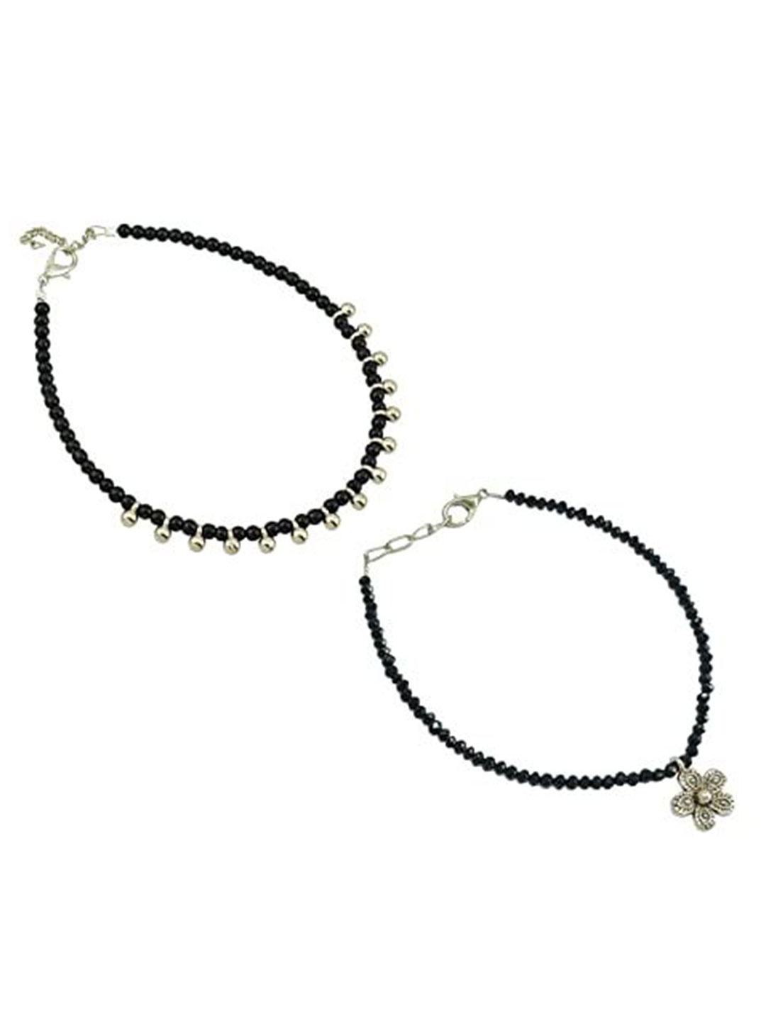 

HIGH TRENDZ Women Set of 2 Anklets, Black