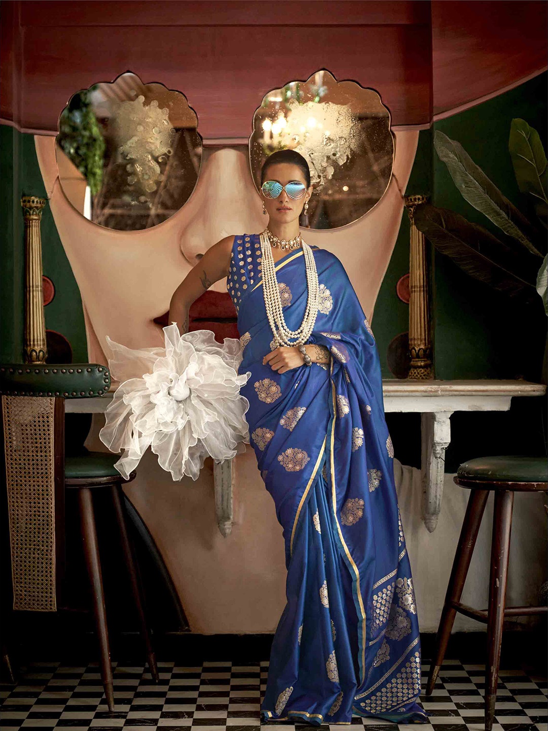 

Mitera Woven Design Zari Satin Saree, Blue