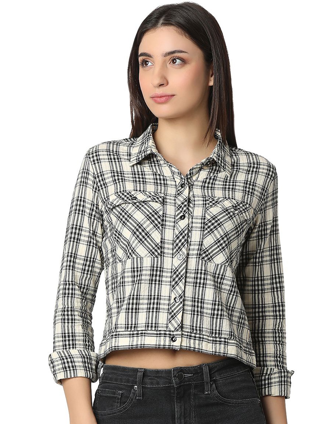 

SPYKAR Women Boxy Tartan Checks Opaque Checked Casual Shirt, Multi