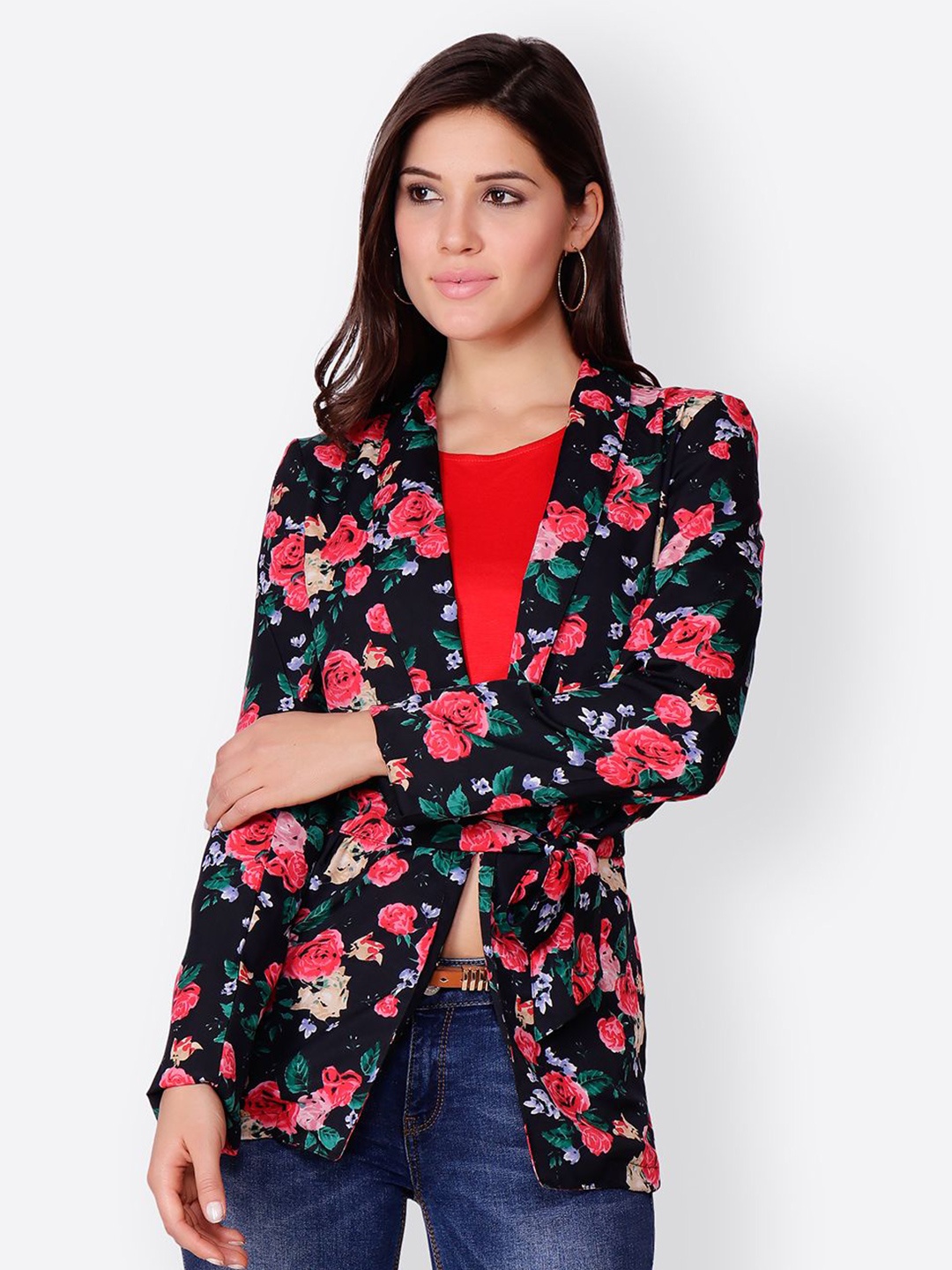 

SCORPIUS Women Printed Shrug, Black