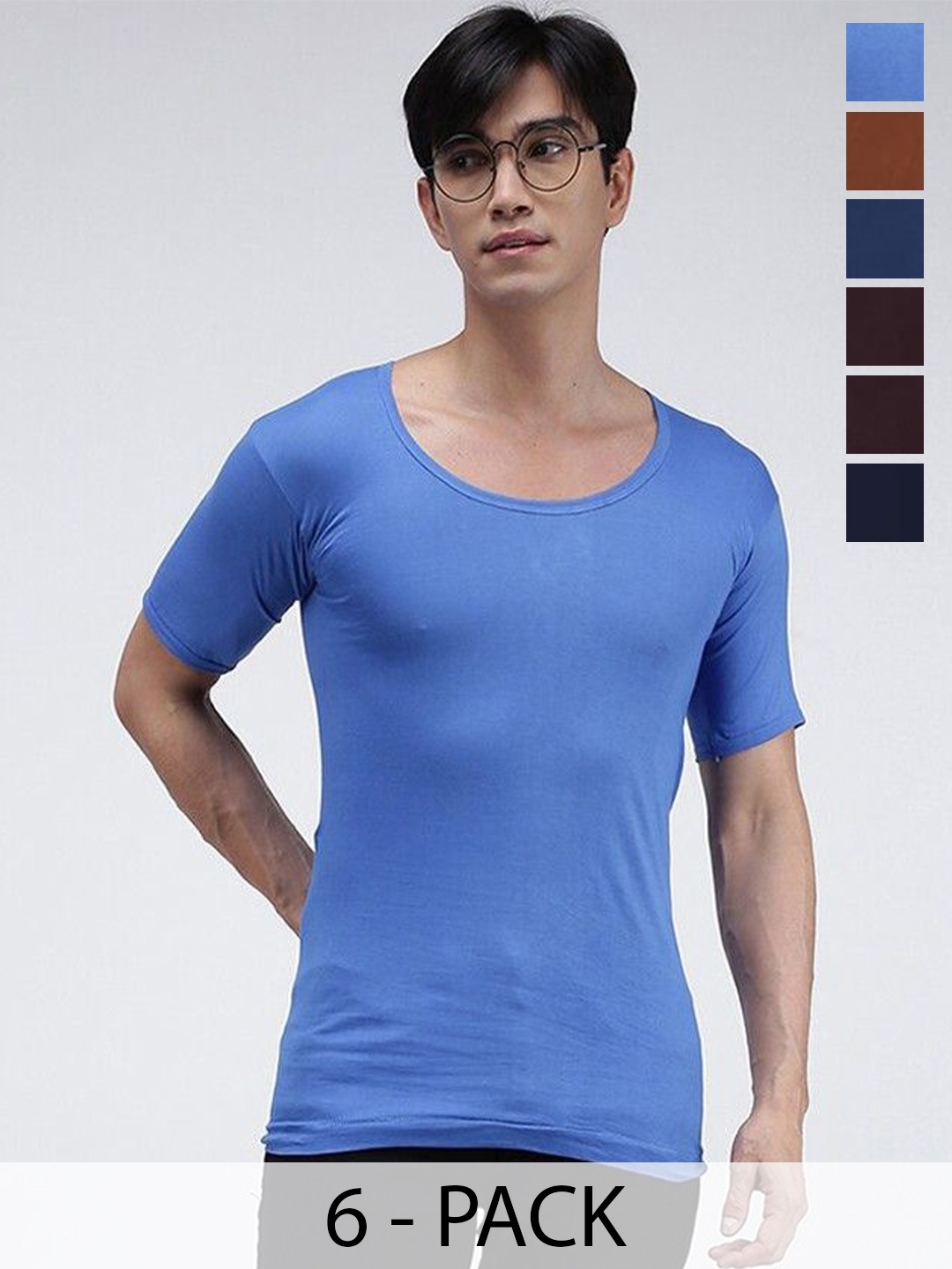 

AMUL COMFY Pack Of 6 Pure Cotton Basic Vests Comfy-Color-RNS-6-105, Blue