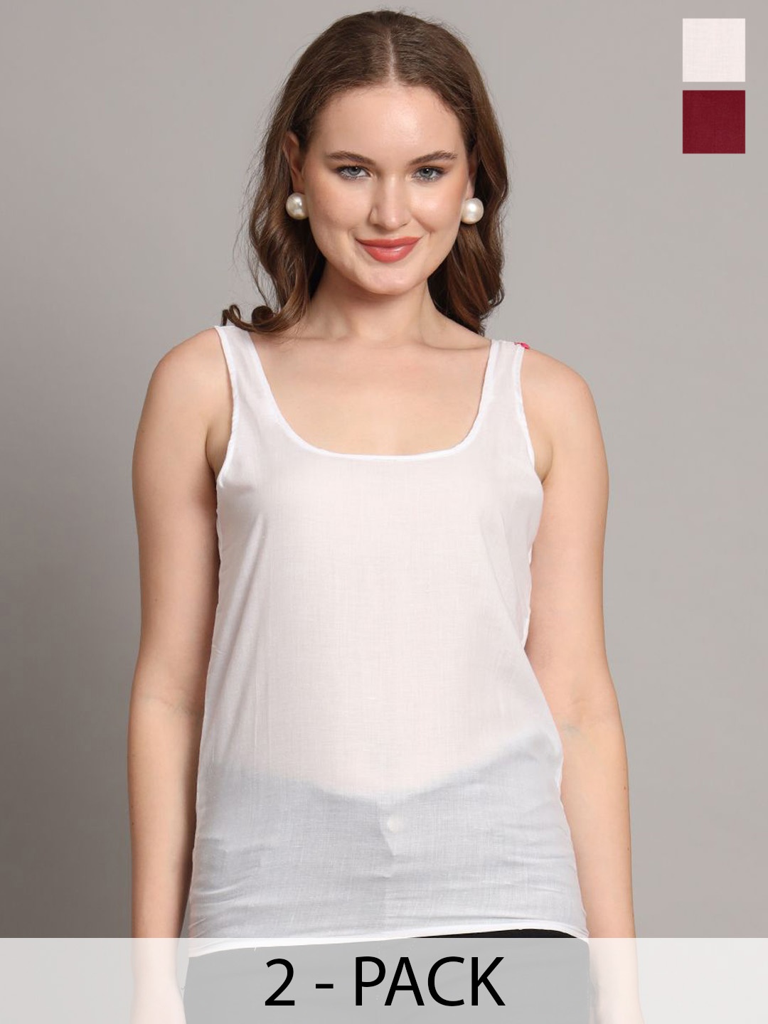 

The Chikan Label Pack of 2 Cotton Solid Camisoles, Maroon