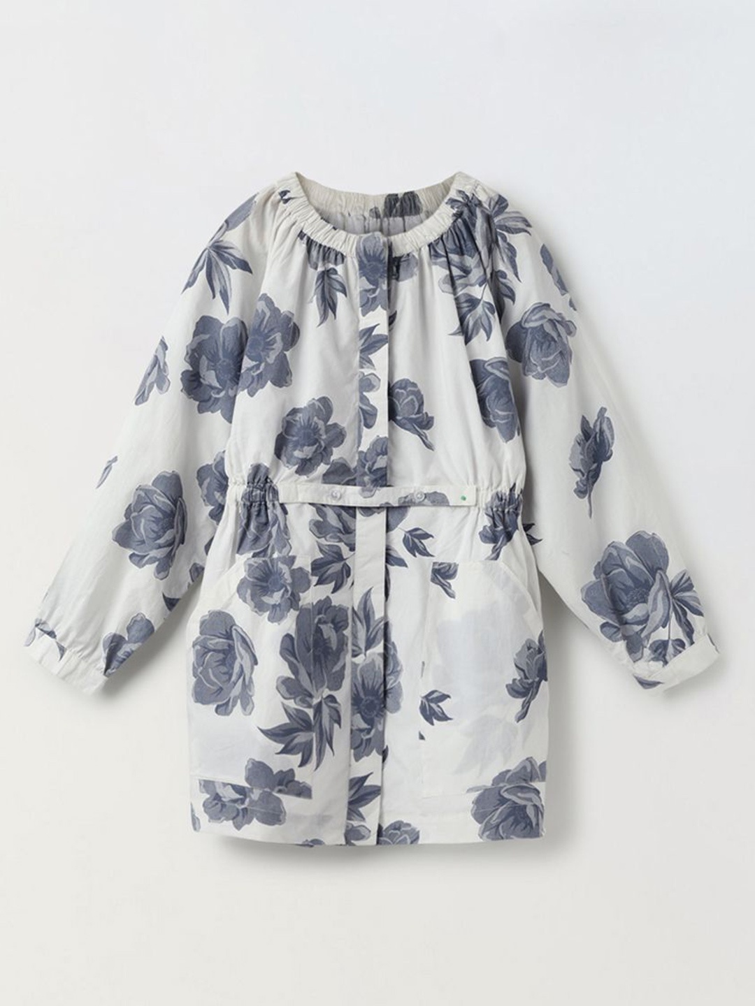 

SPUNKIES Girls Floral Printed Round Neck Cotton A-Line Mini Dress, Grey