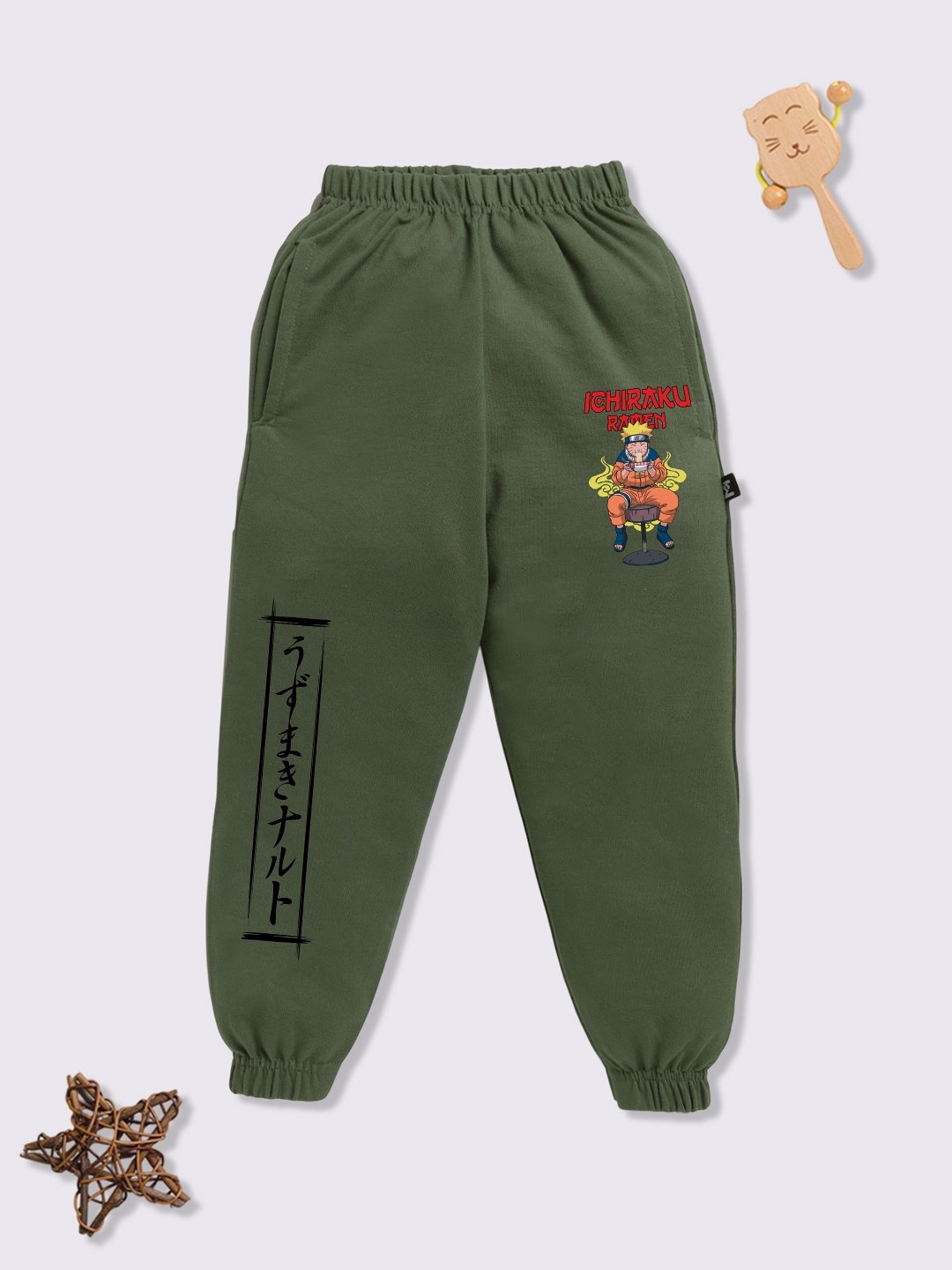 

YK X Minute Mirth Boys Naruto Printed Mid-Rise Joggers, Green