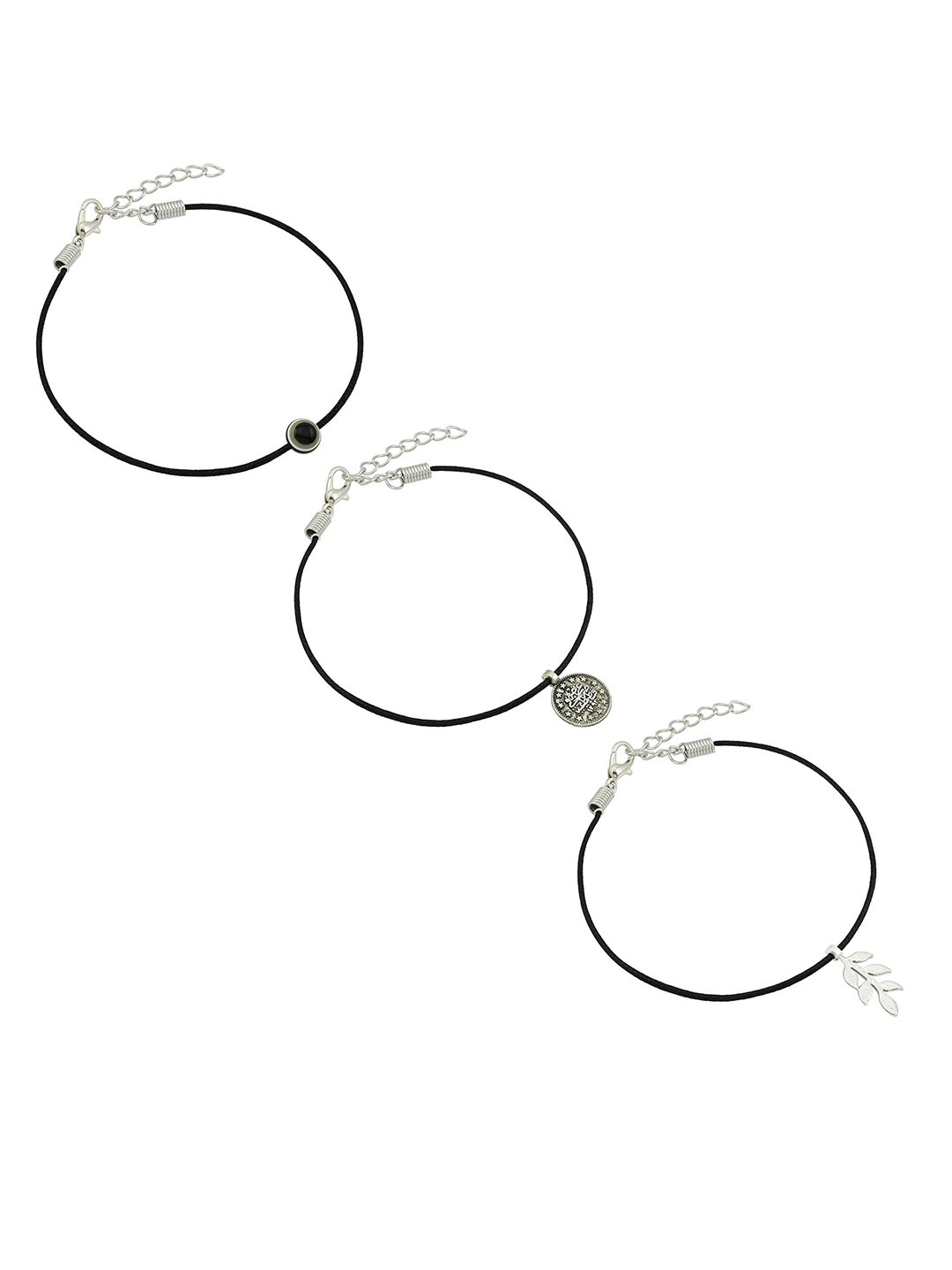 

HIGH TRENDZ Women Set of 3 Anklets, Black