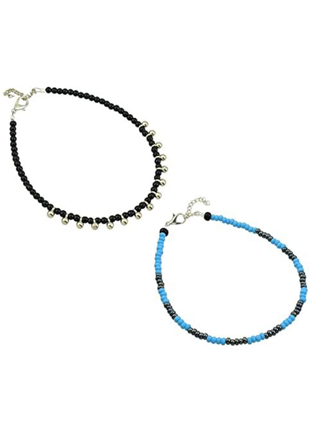 

HIGH TRENDZ Women Set of 2 Anklets, Black