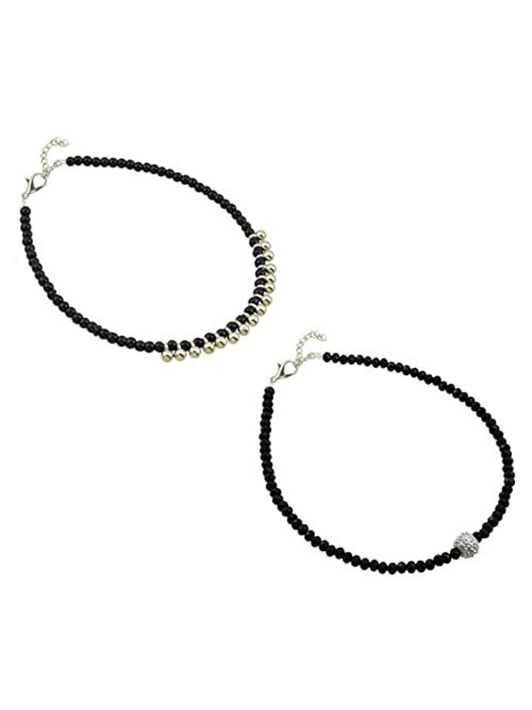 

HIGH TRENDZ Women Set of 2 Anklets, Black