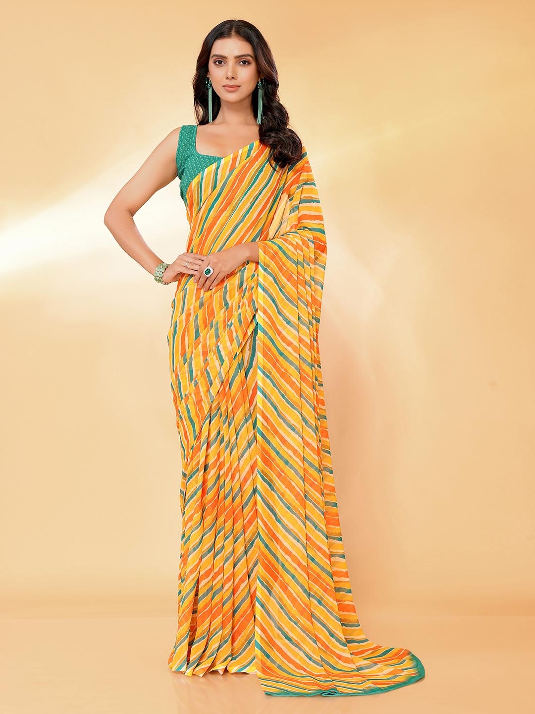 

KALINI Leheriya Poly Georgette Saree, Orange