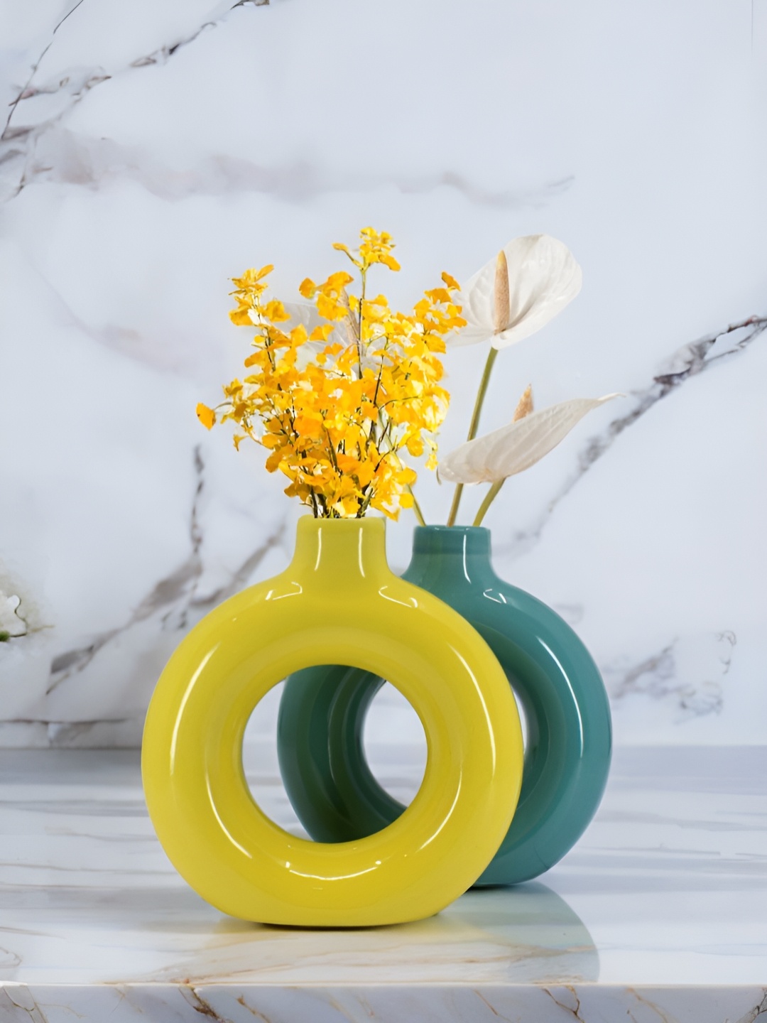 

The Decor Lane Yellow & Green 2 Pieces Glossy Ceramic Flower Vases