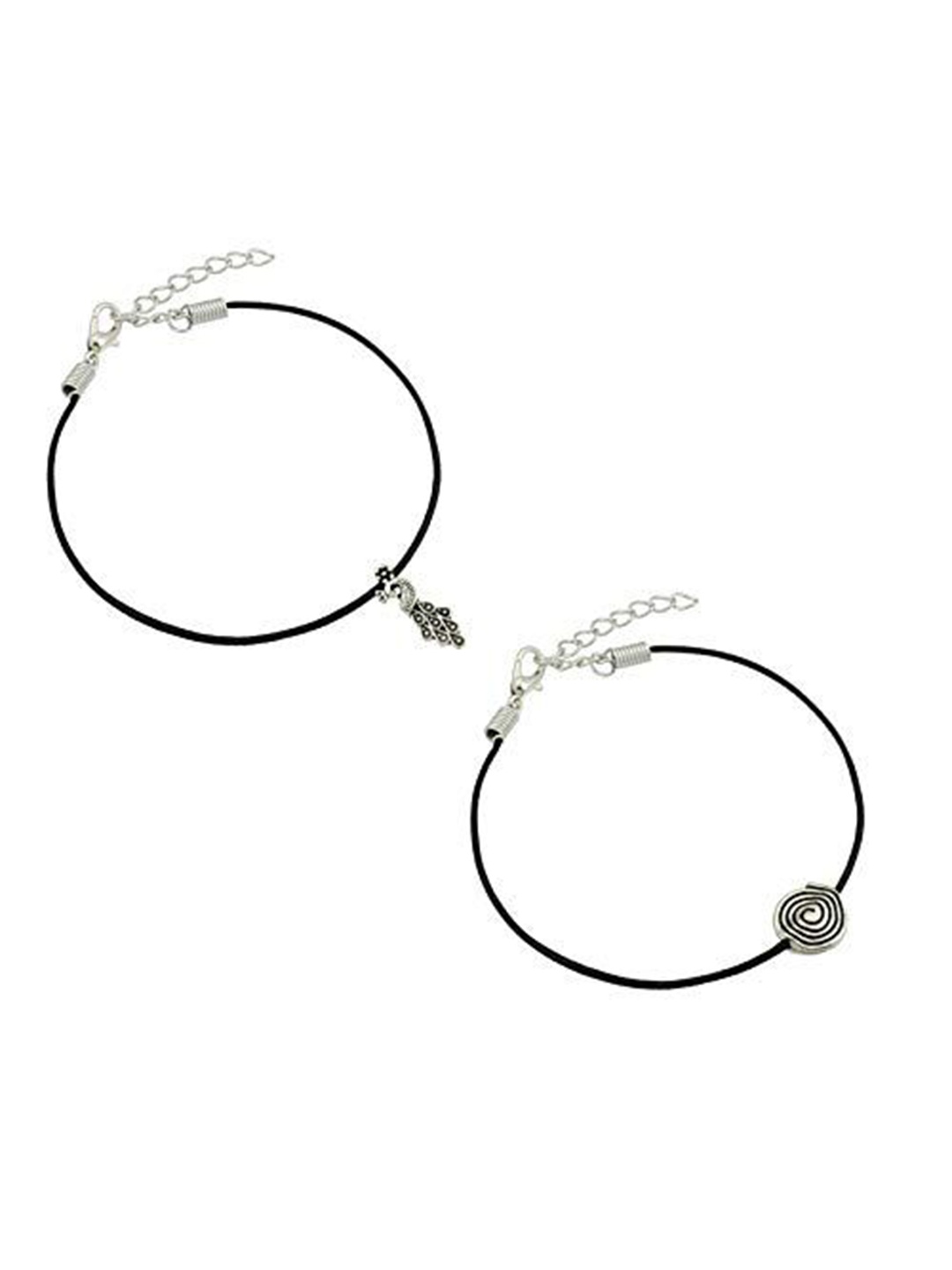 

HIGH TRENDZ Women Set of 2 Anklets, Black