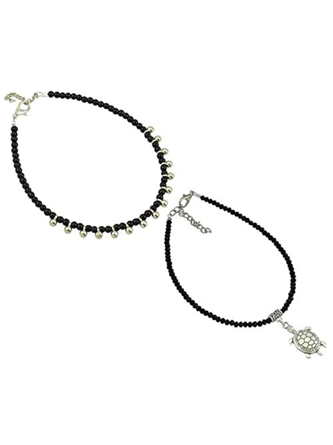 

HIGH TRENDZ Women Set of 2 Anklets, Black