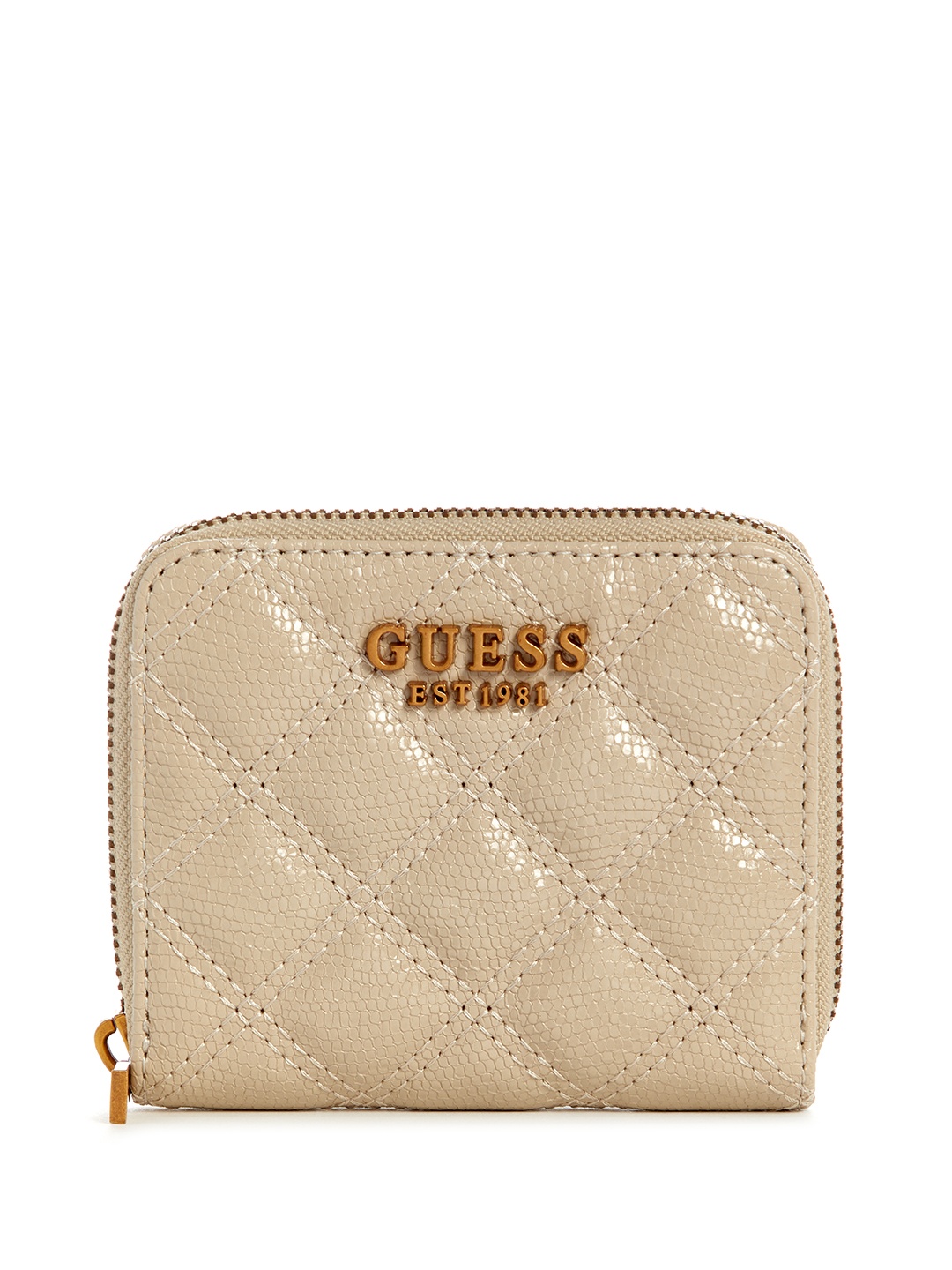 

GUESS Women Snake Skin Textured Quilted Zip Around Wallet, Beige