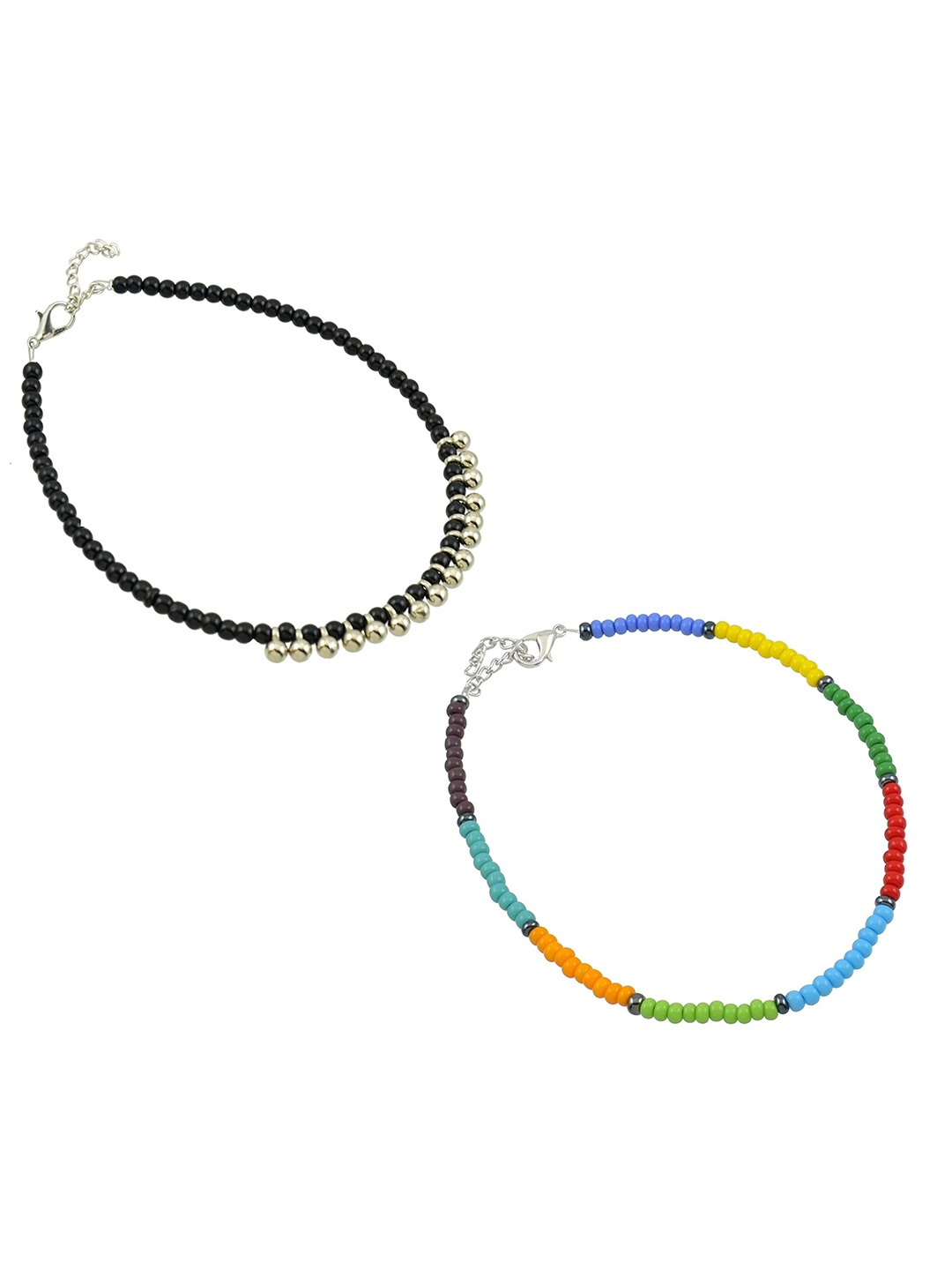 

HIGH TRENDZ Women Set of 2 Anklets, Black