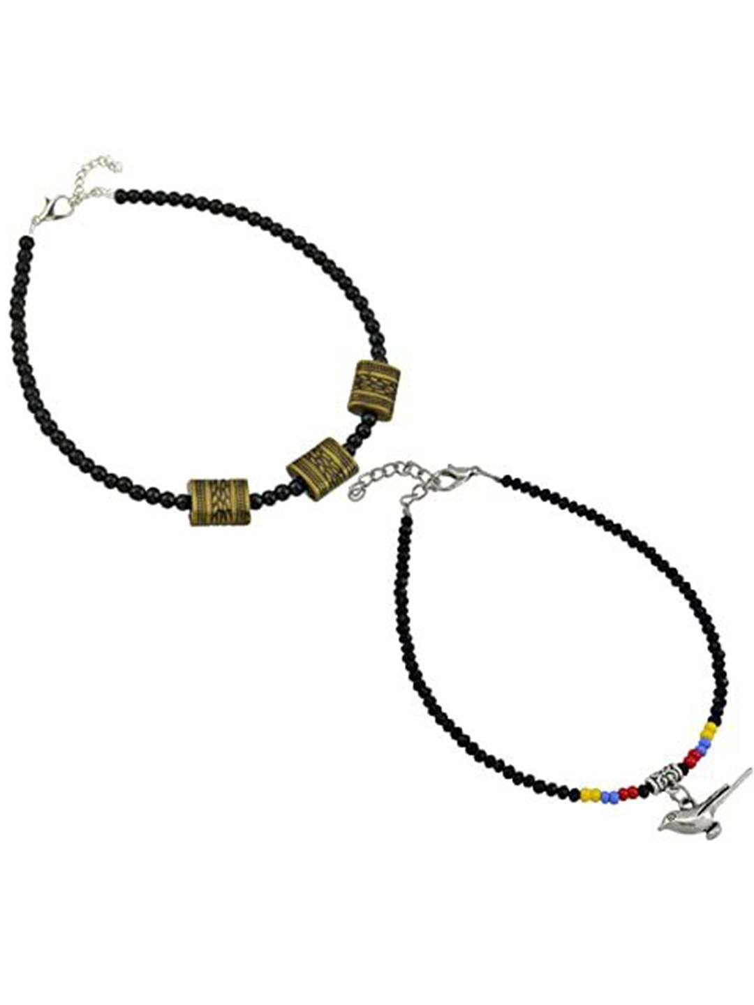 

HIGH TRENDZ Women Set of 2 Anklets, Black