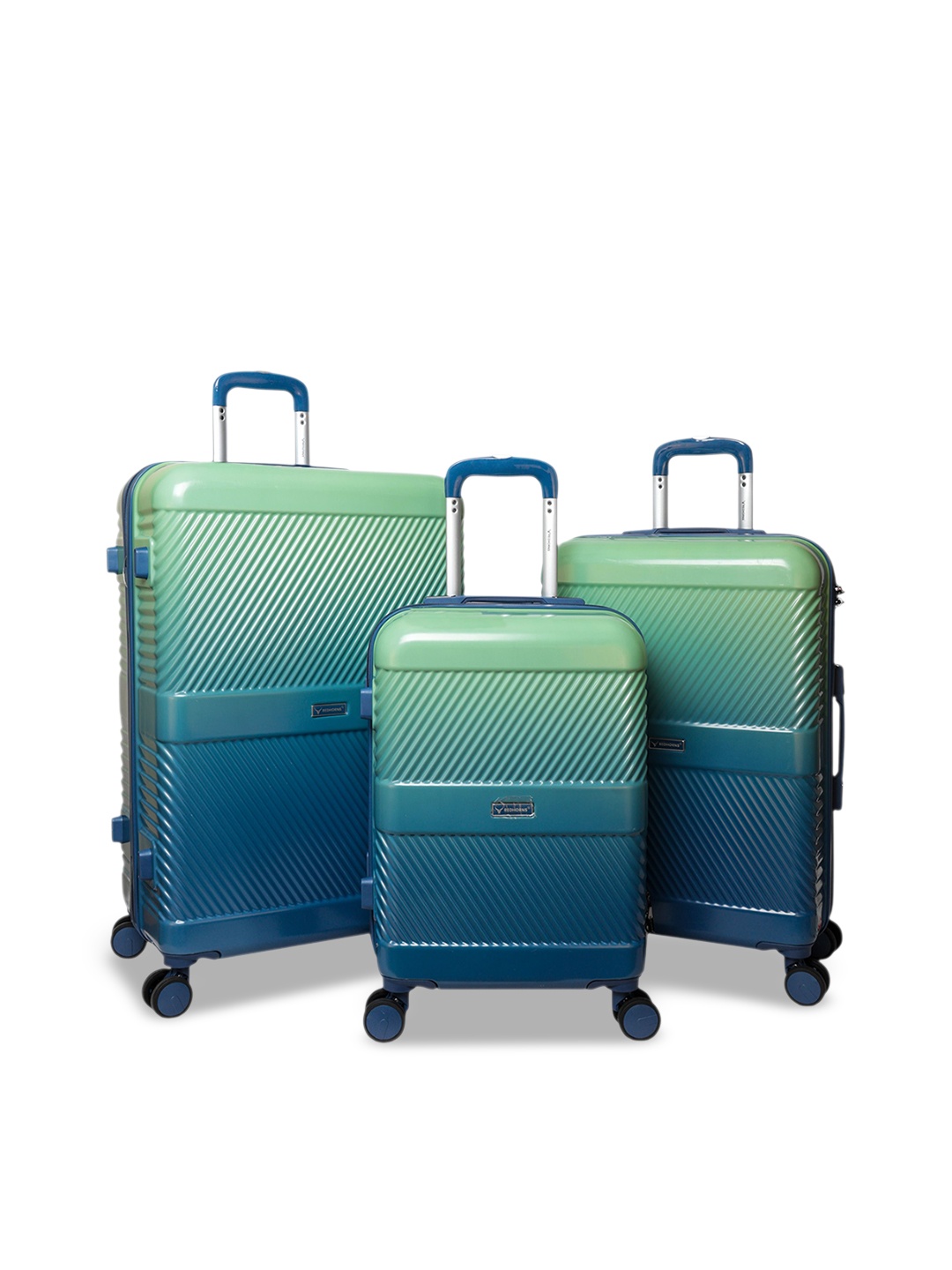 

REDHORNS Unisex 3-Pcs Colourblocked Hard-Sided Medium Trolley Suitcase, Green