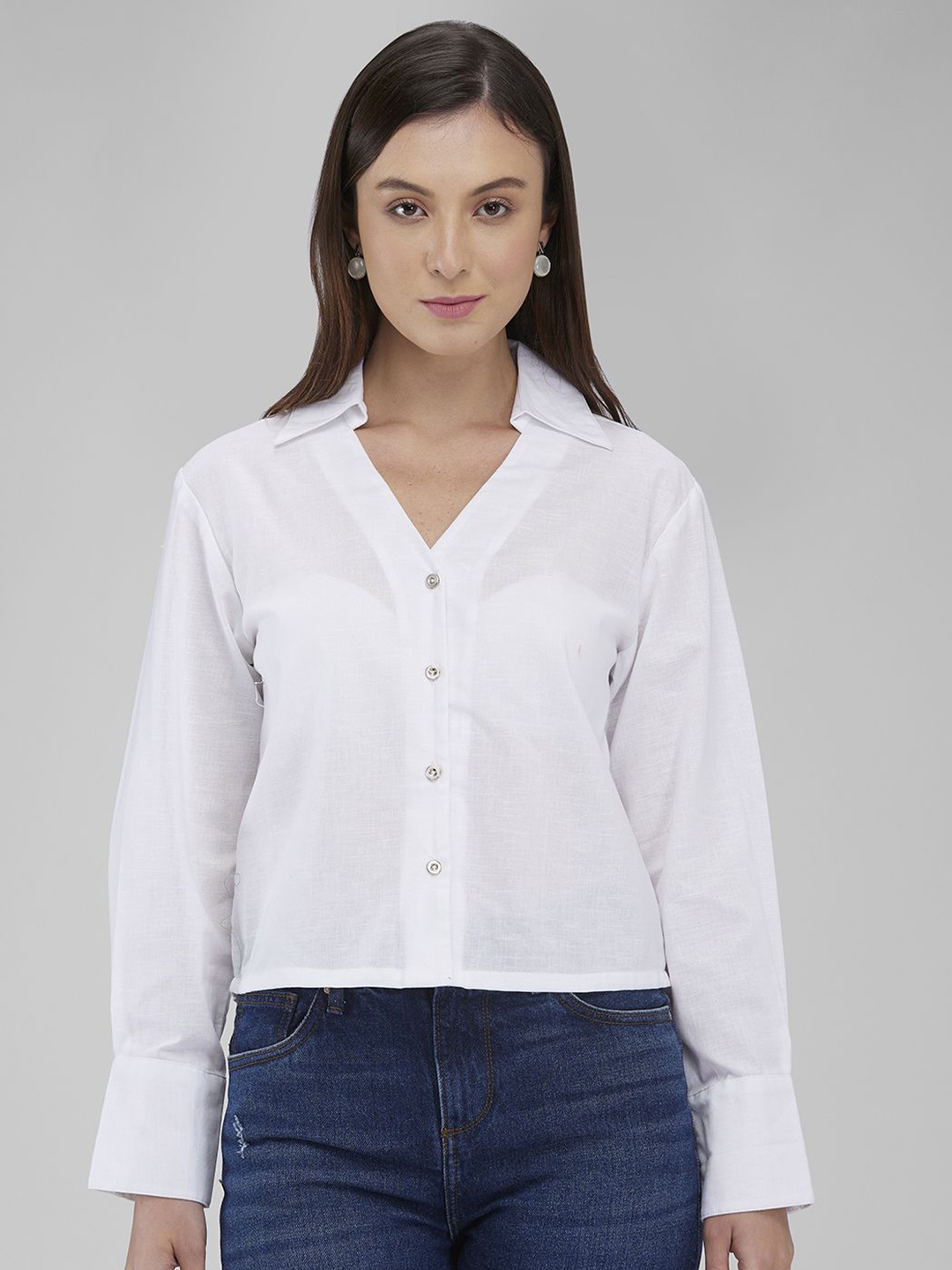 

IZEL Women Cotton Solid Casual Shirt, White