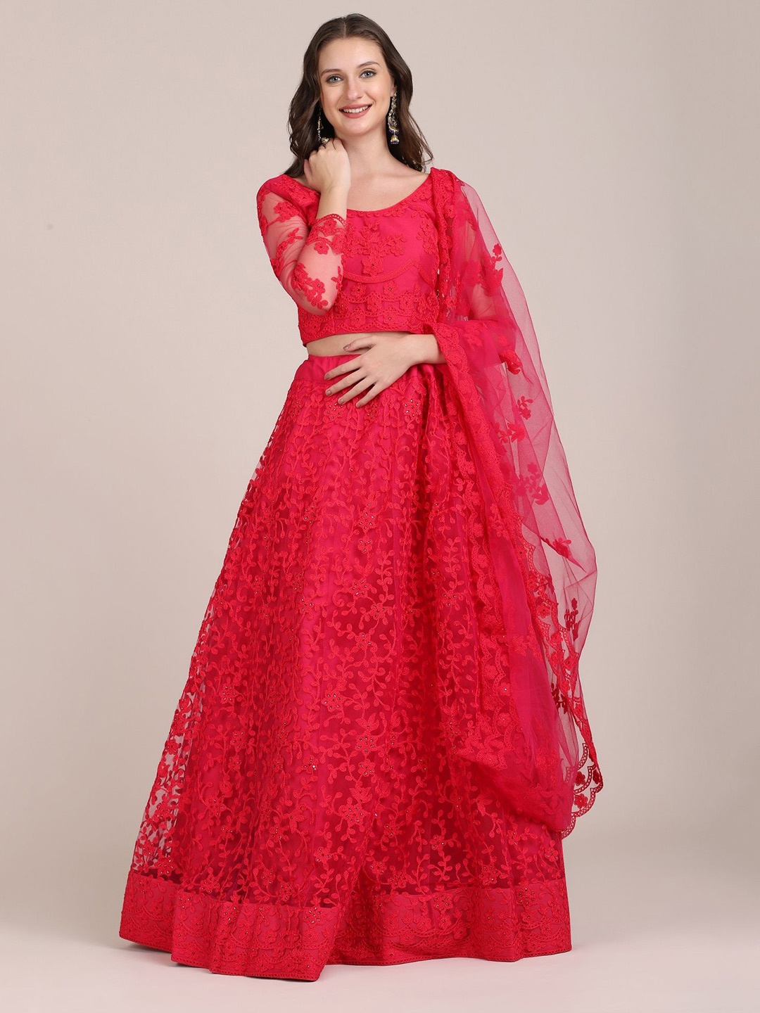 

Warthy Ent Embroidered Thread Work Semi-Stitched Lehenga & Unstitched Blouse With Dupatta, Pink