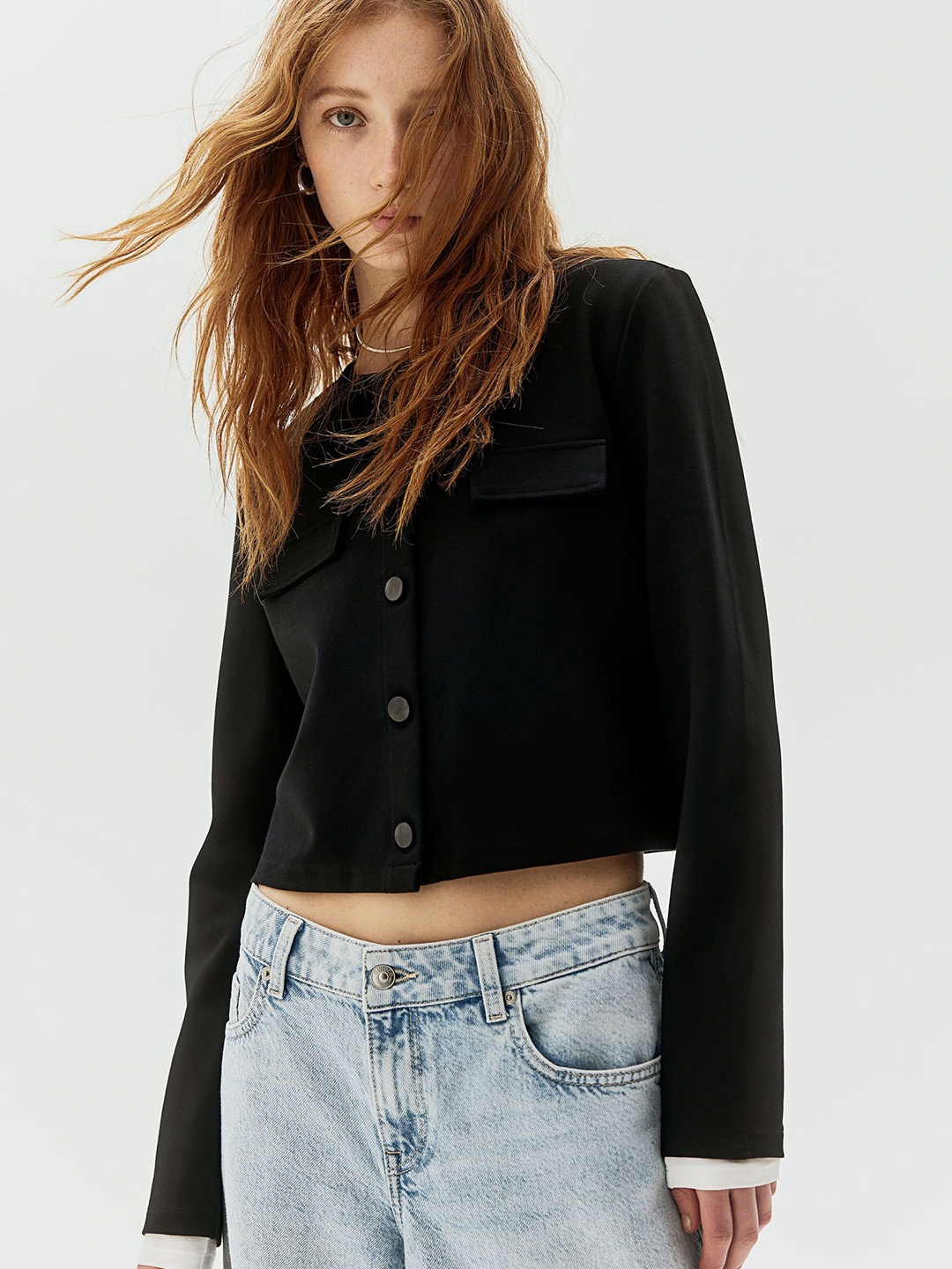 

H&M Pocket-Detail Jersey Cardigan, Black