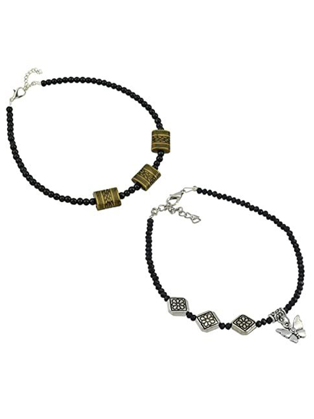 

HIGH TRENDZ Women Set of 2 Anklets, Black