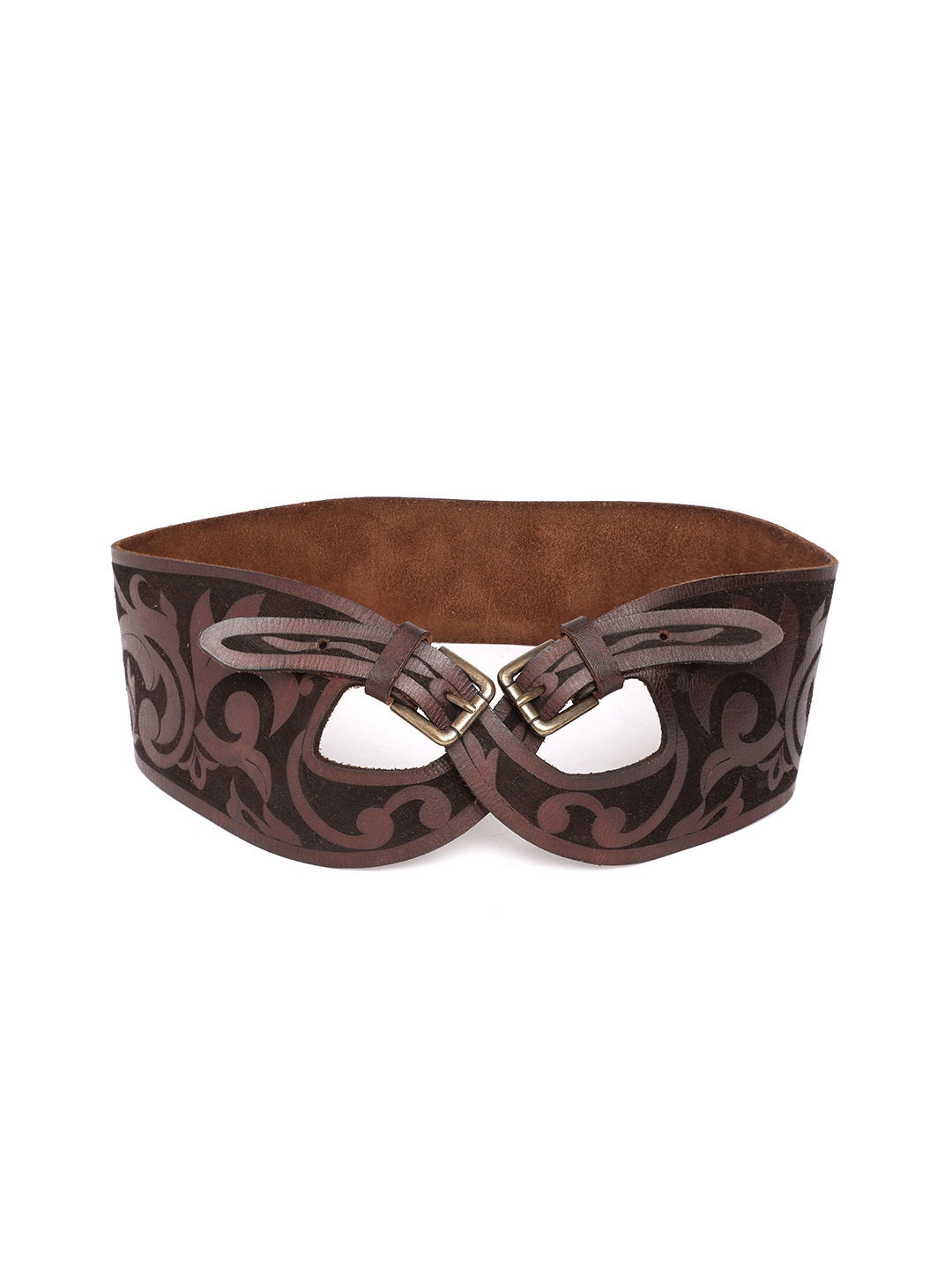 

ART N VINTAGE Women Printed Leather Belt, Brown