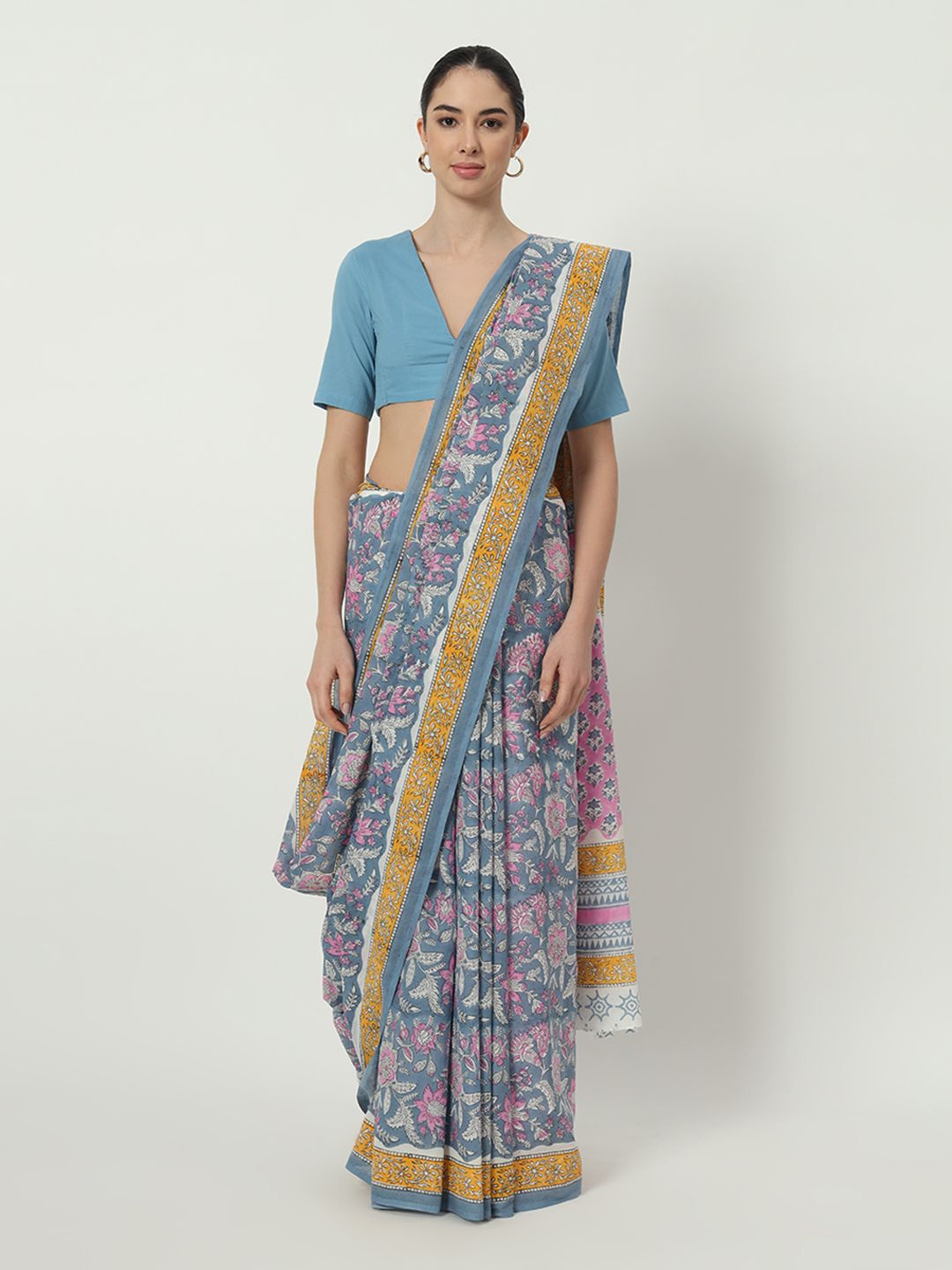 

Thevasa Floral Pure Cotton Saree, Blue