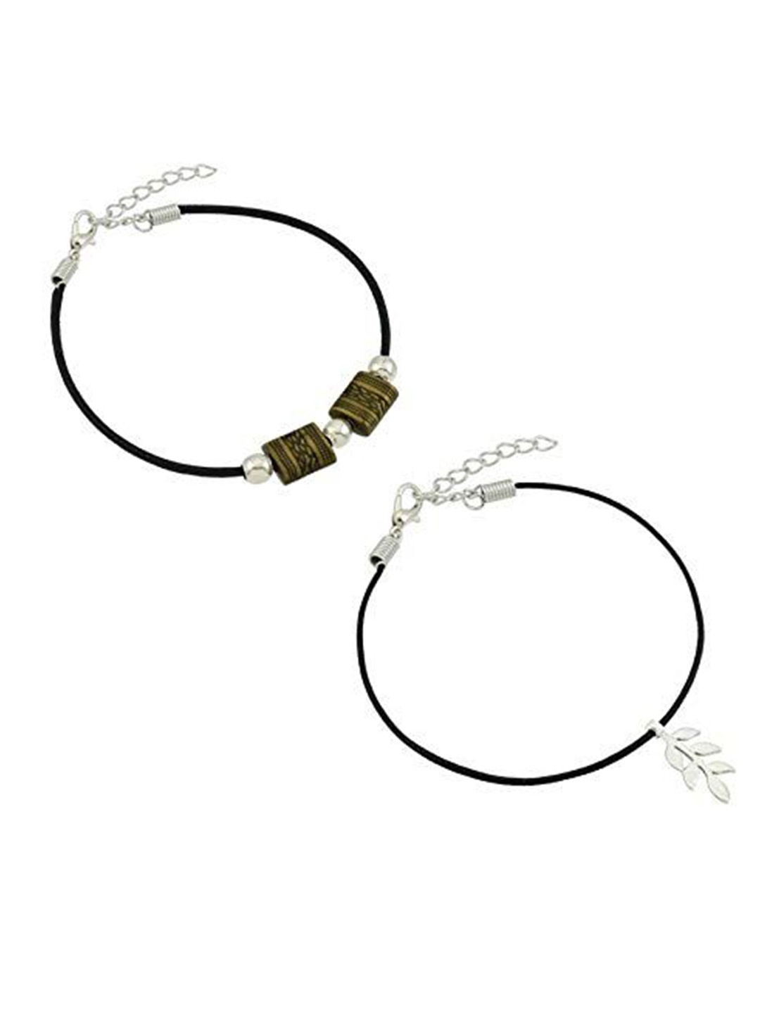 

HIGH TRENDZ Women Set of 2 Anklets, Black