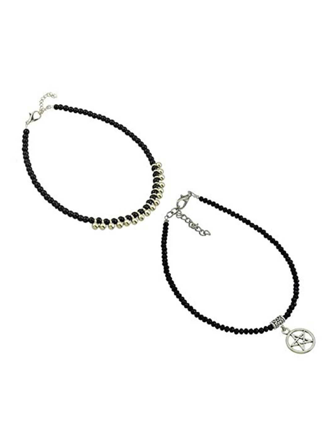

HIGH TRENDZ Women Set of 2 Anklets, Black